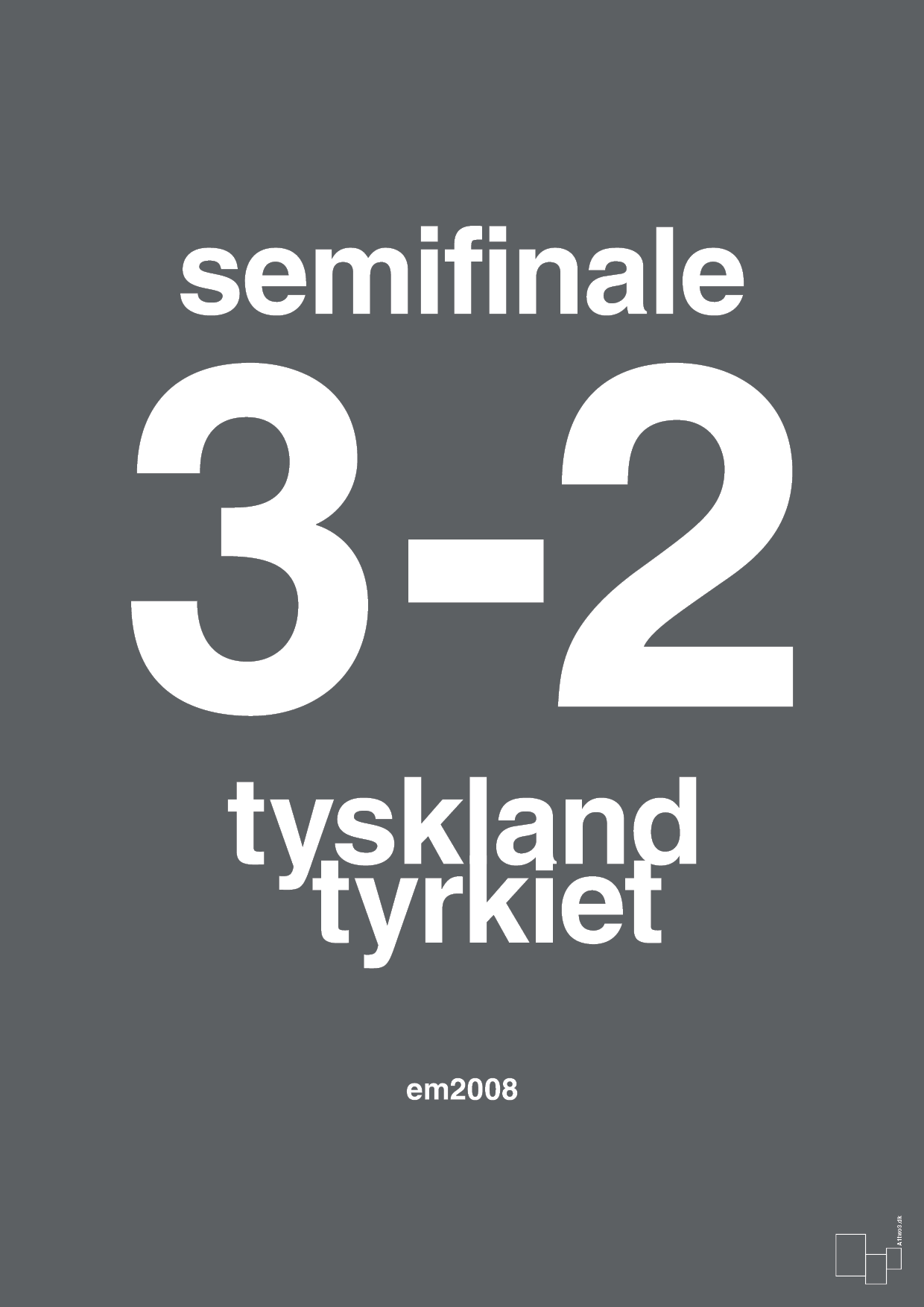 plakat: resultat for fodbold em semifinale B i 2008 - graphic charcoal-Fodbold-A1two3
