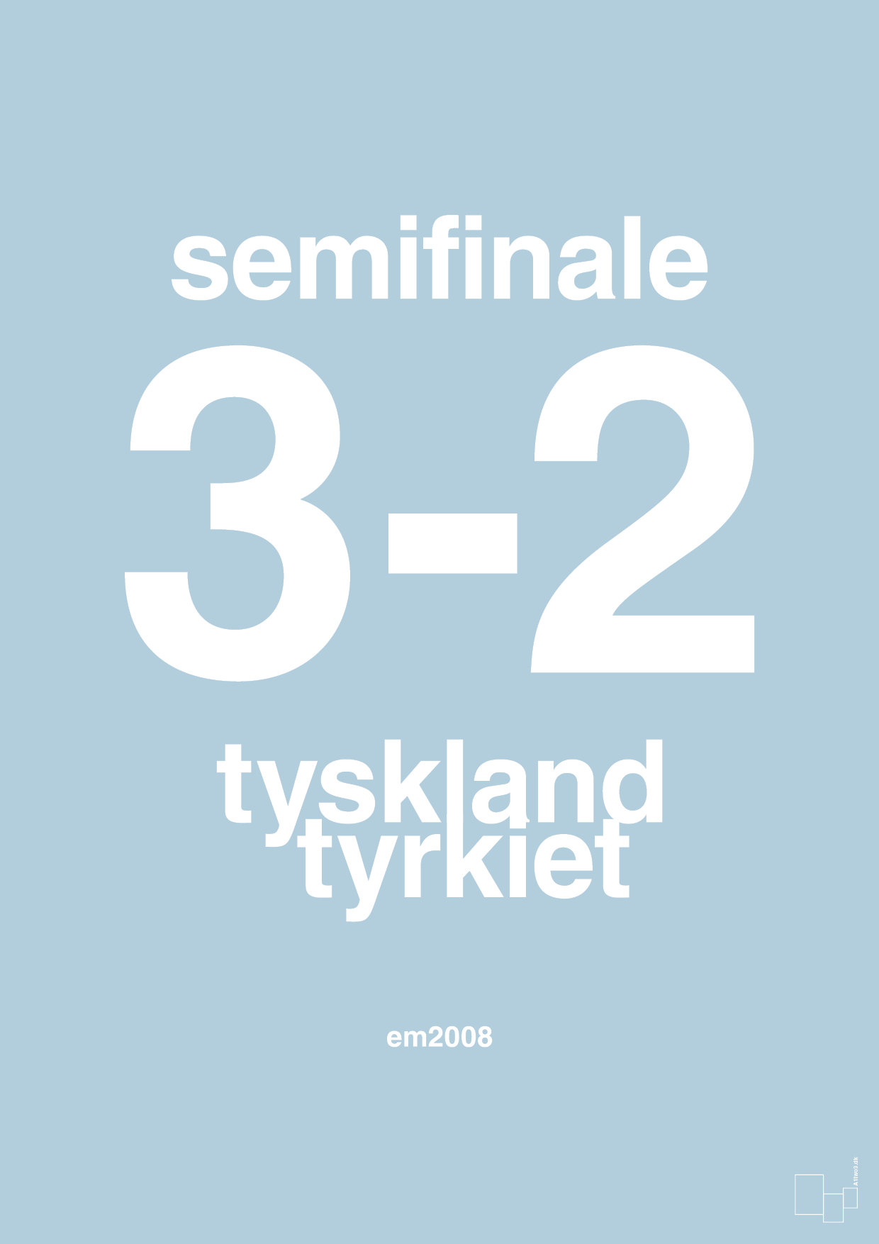 plakat: resultat for fodbold em semifinale B i 2008 - heavenly blue-Fodbold-A1two3