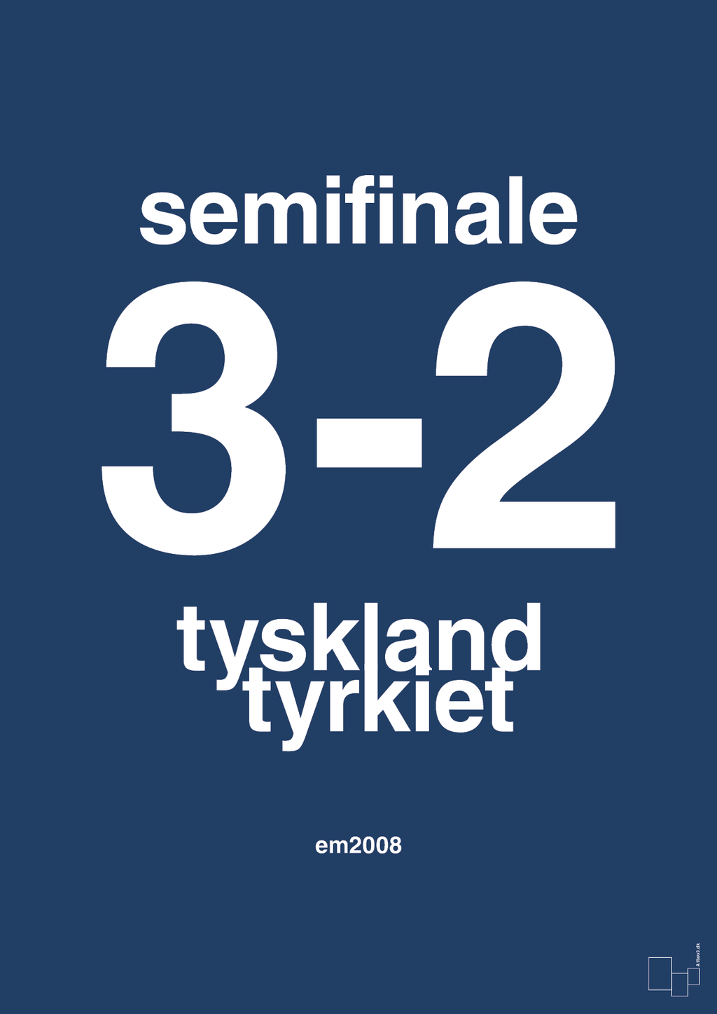plakat: resultat for fodbold em semifinale B i 2008 - lapis blue-Fodbold-A1two3