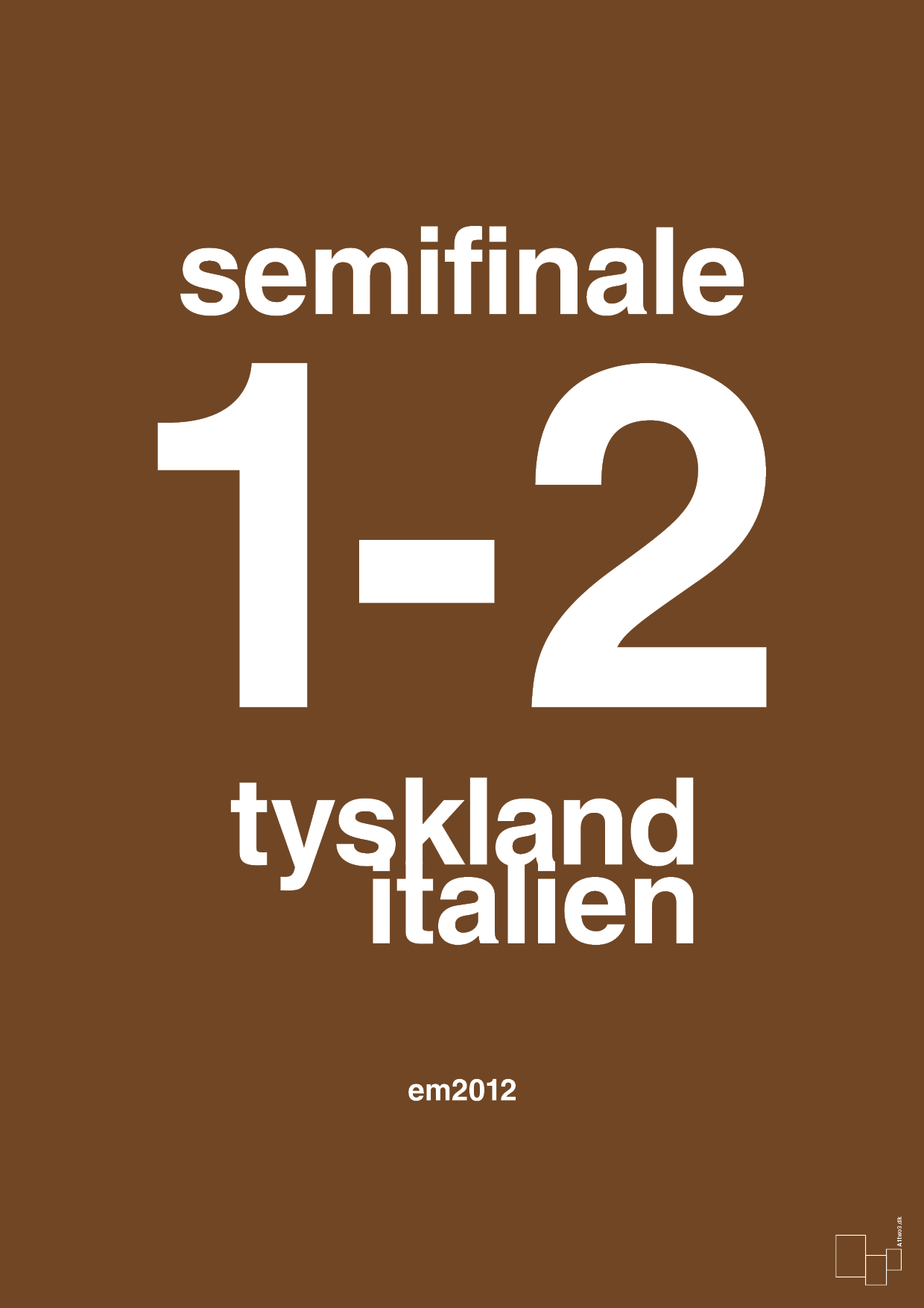 plakat: resultat for fodbold em semifinale A i 2012 - dark brown-Fodbold-A1two3