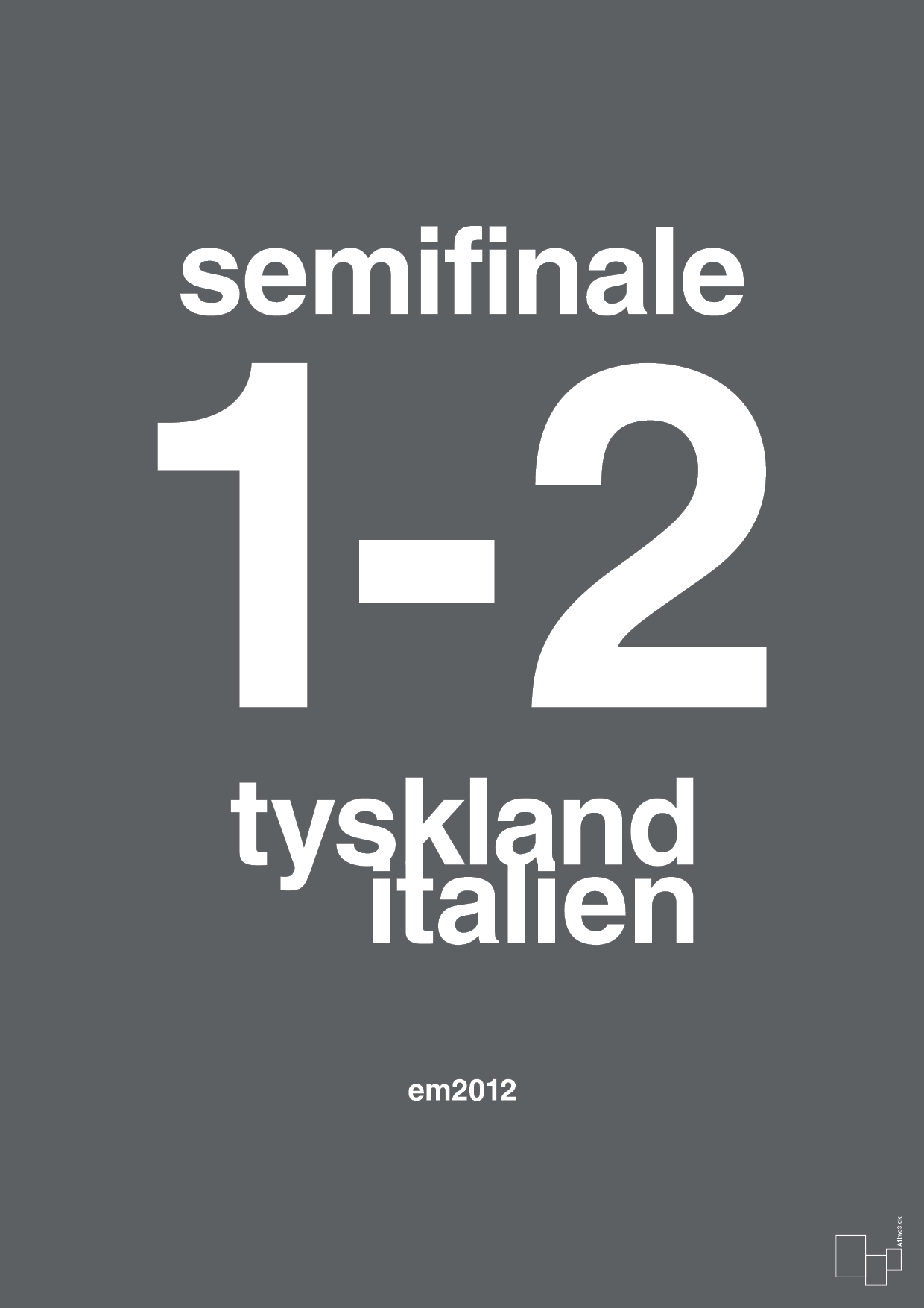 plakat: resultat for fodbold em semifinale A i 2012 - graphic charcoal-Fodbold-A1two3