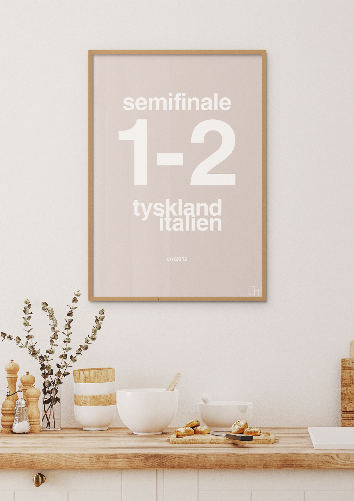 plakat: resultat for fodbold em semifinale A i 2012 - graphic charcoal-Fodbold-A1two3