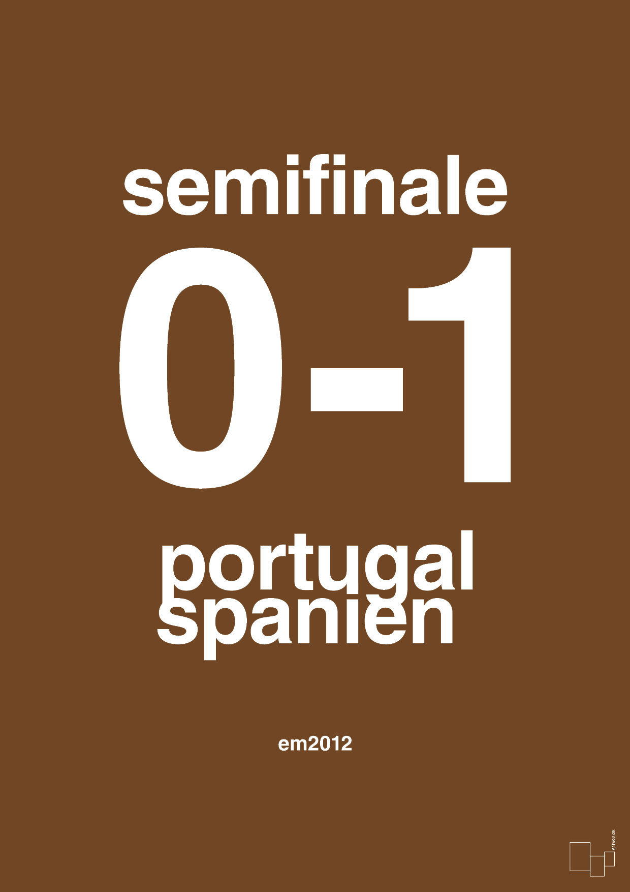 plakat: resultat for fodbold em semifinale B i 2012 - dark brown-Fodbold-A1two3