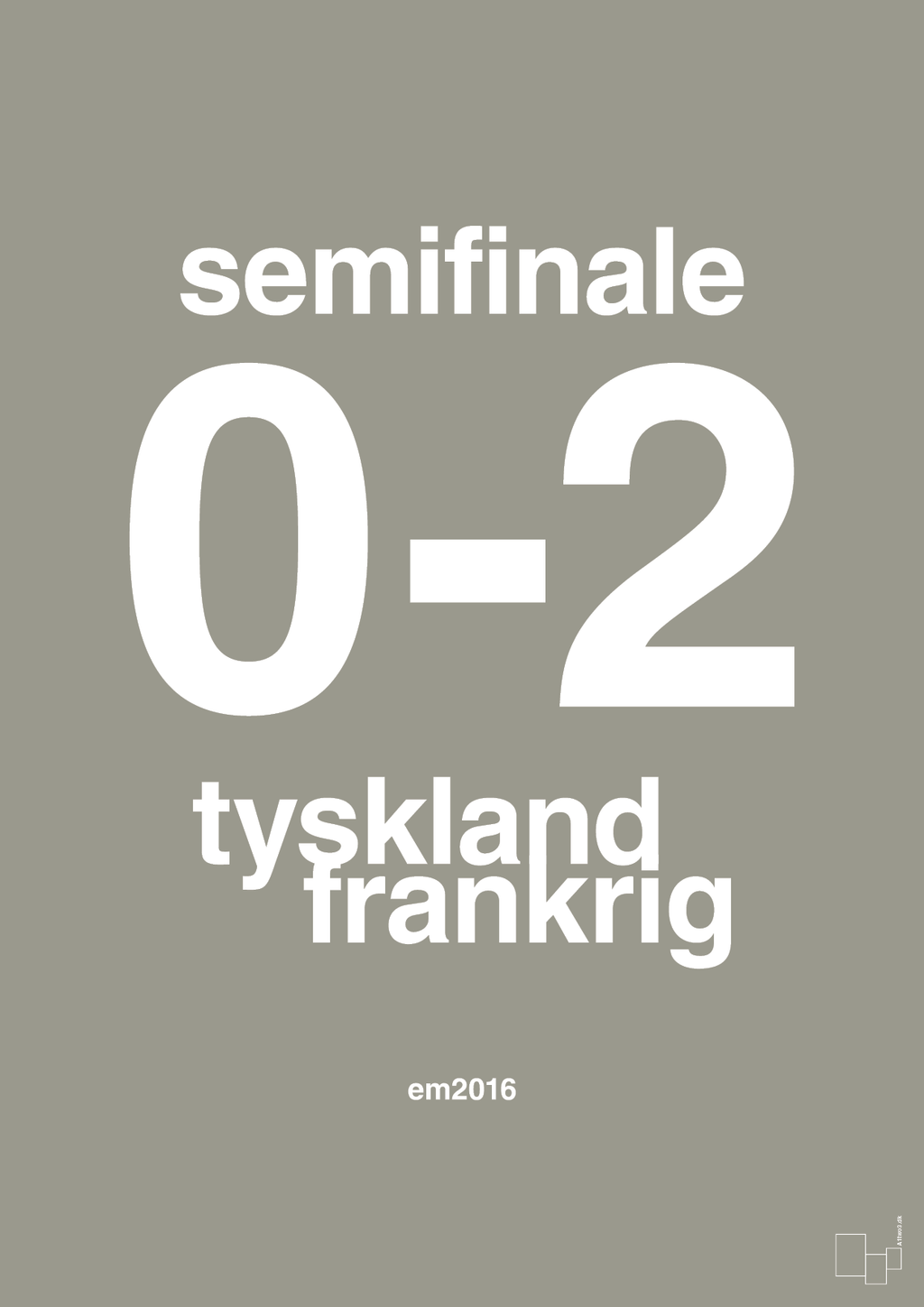 plakat: resultat for fodbold em semifinale A i 2016 - battleship gray-Fodbold-A1two3