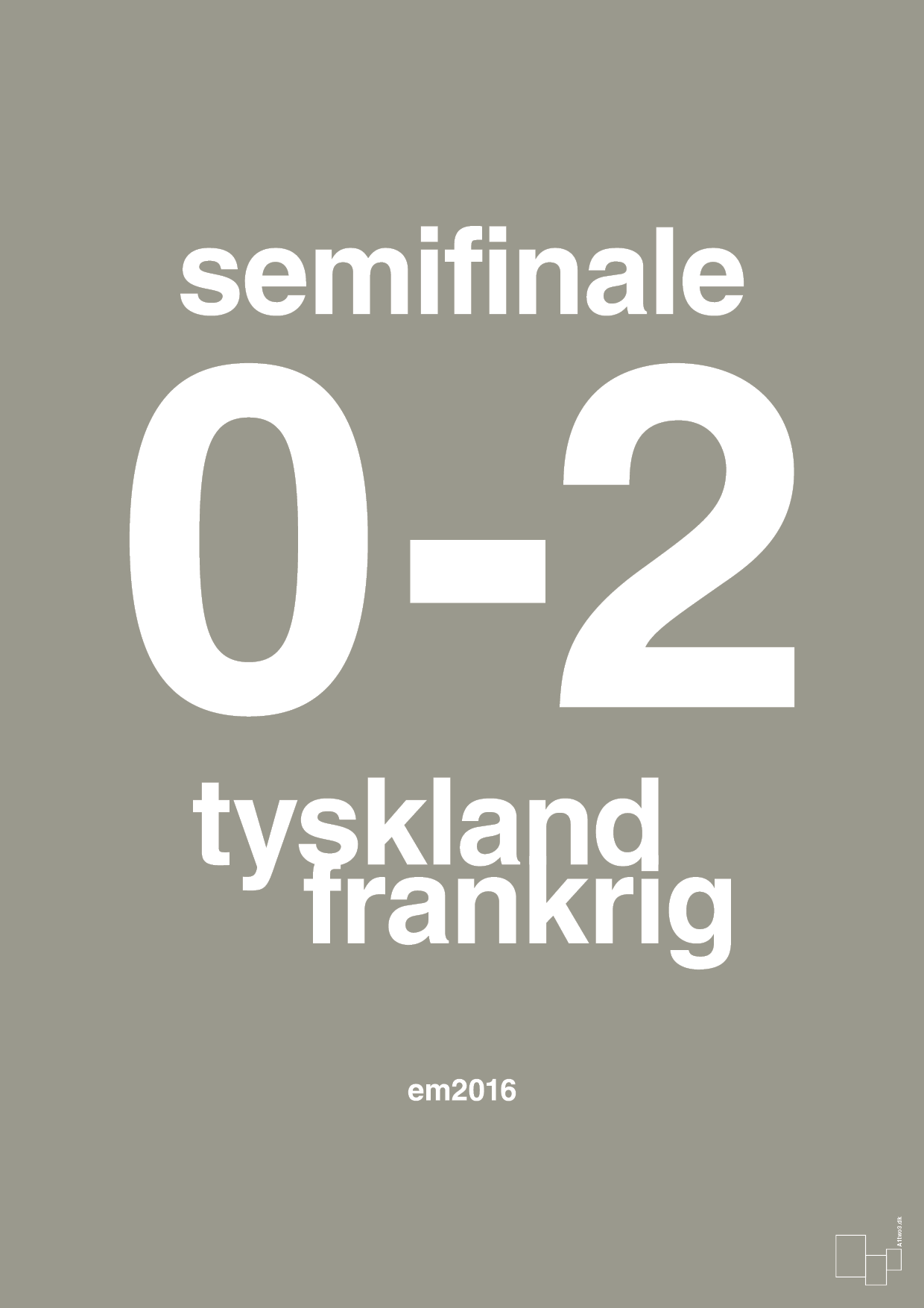 plakat: resultat for fodbold em semifinale A i 2016 - battleship gray-Fodbold-A1two3