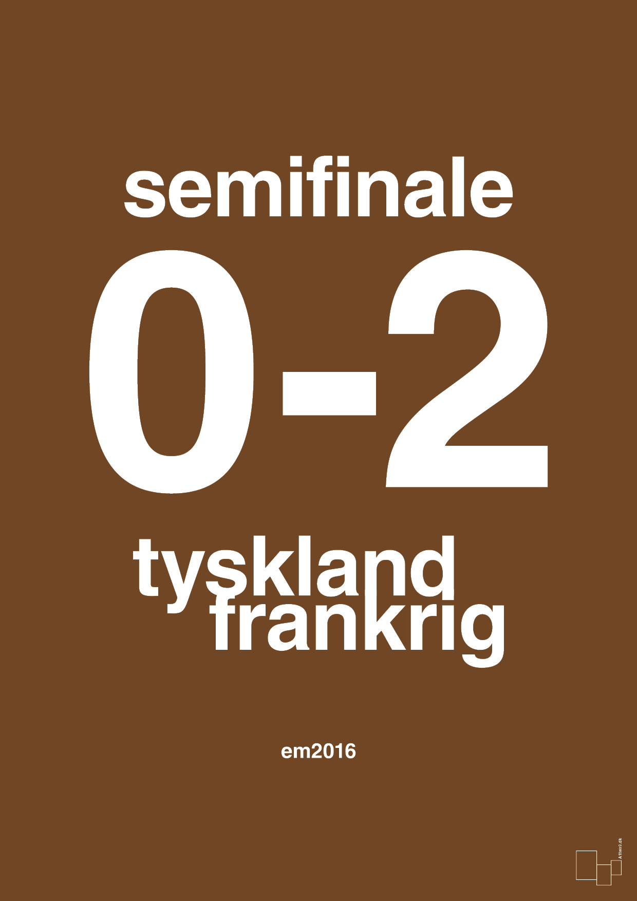 plakat: resultat for fodbold em semifinale A i 2016 - dark brown-Fodbold-A1two3