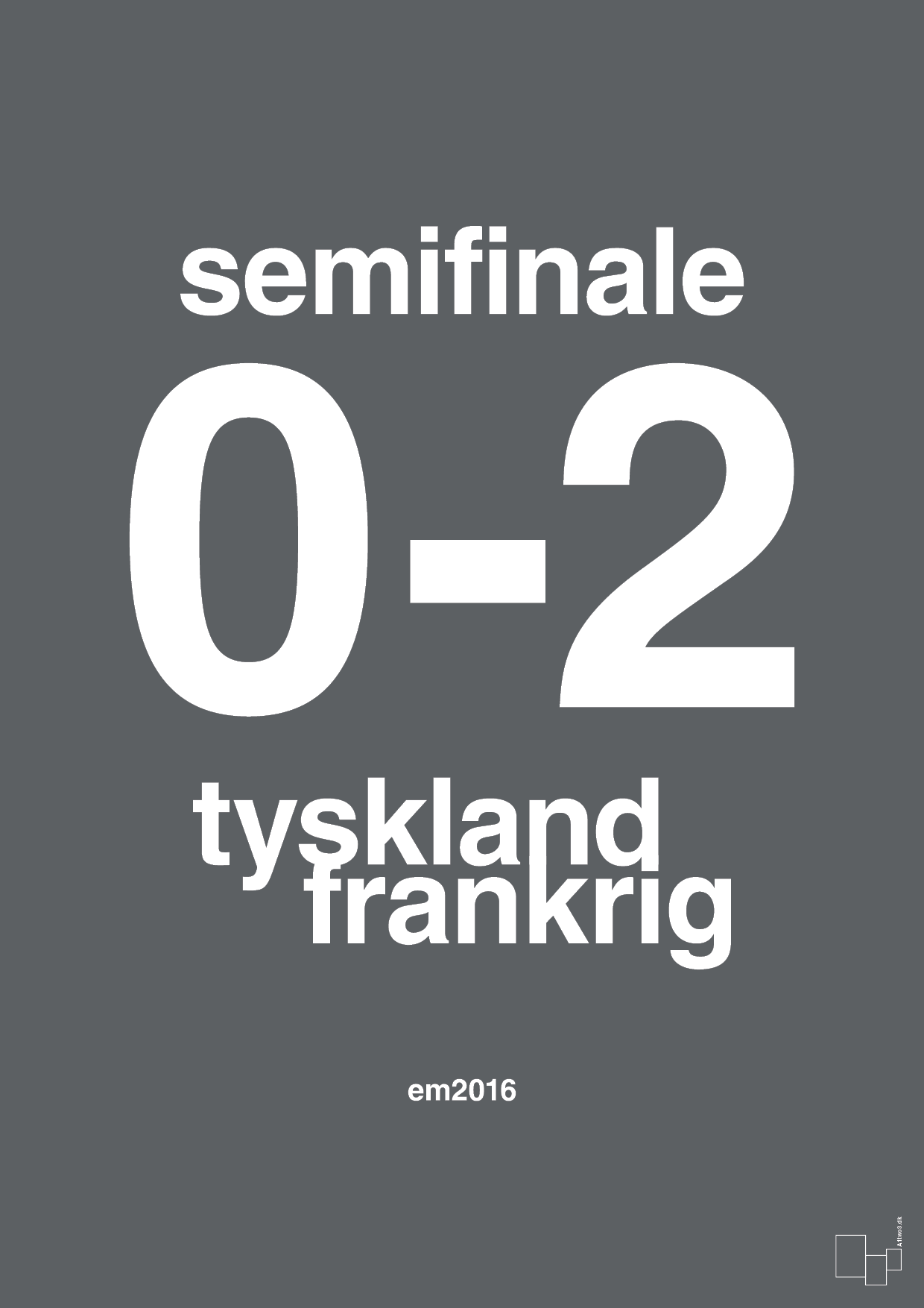 plakat: resultat for fodbold em semifinale A i 2016 - graphic charcoal-Fodbold-A1two3