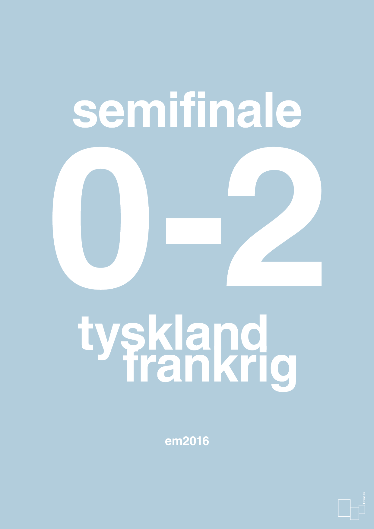 plakat: resultat for fodbold em semifinale A i 2016 - heavenly blue-Fodbold-A1two3