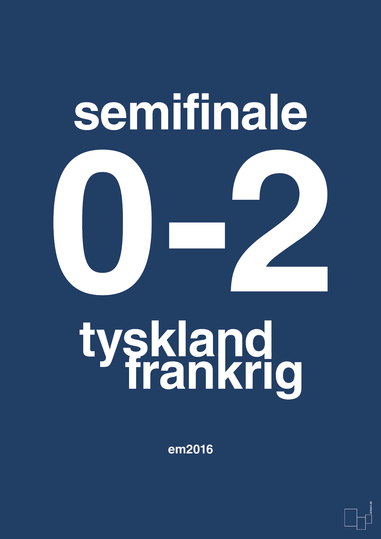 plakat: resultat for fodbold em semifinale A i 2016 - lapis blue-Fodbold-A1two3