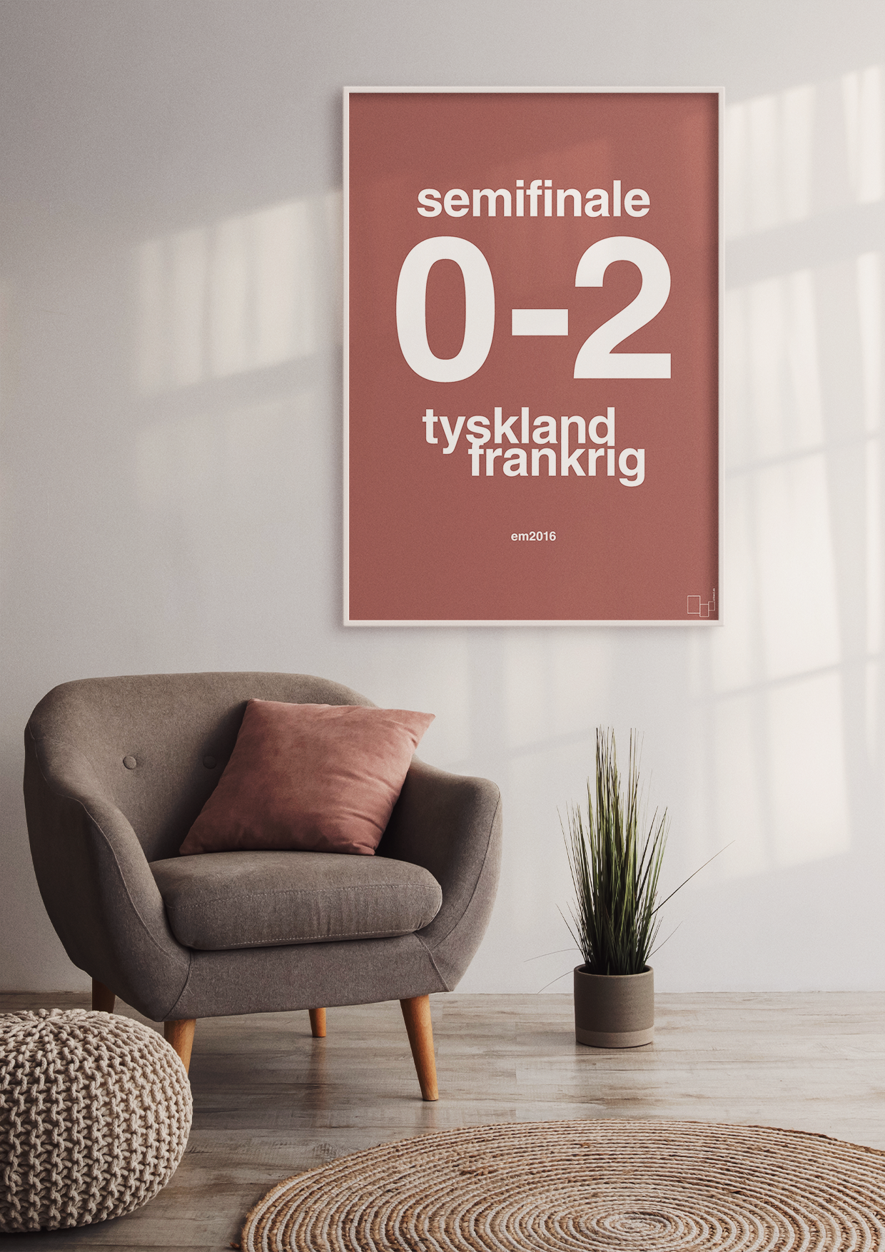 plakat: resultat for fodbold em semifinale A i 2016 - graphic charcoal-Fodbold-A1two3