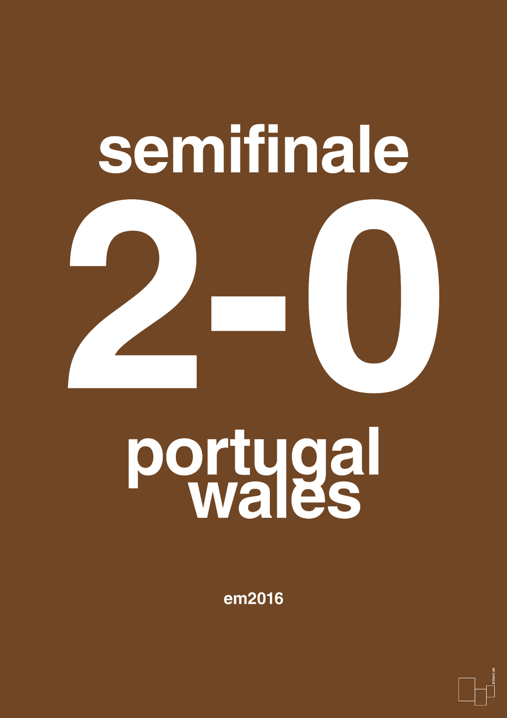 plakat: resultat for fodbold em semifinale B i 2016 - dark brown-Fodbold-A1two3