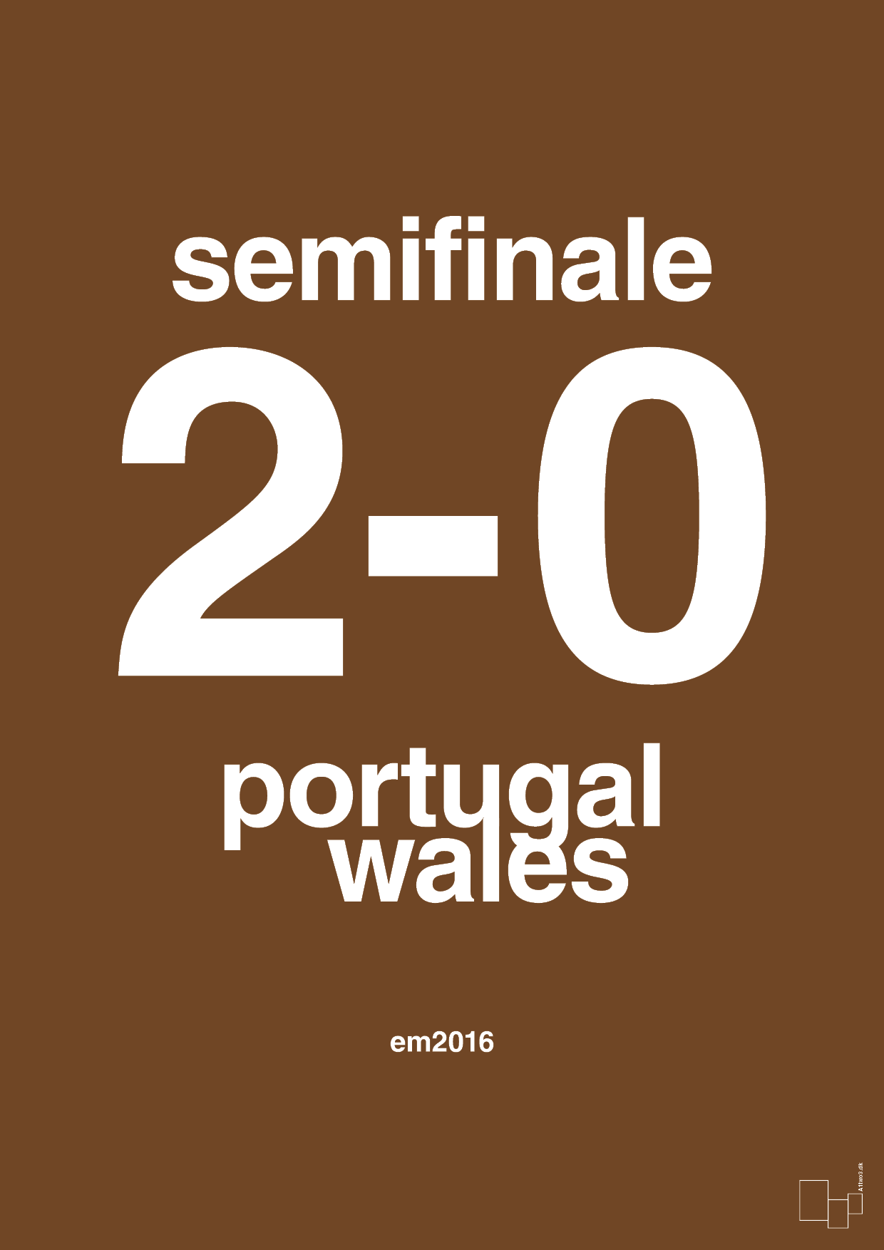 plakat: resultat for fodbold em semifinale B i 2016 - dark brown-Fodbold-A1two3