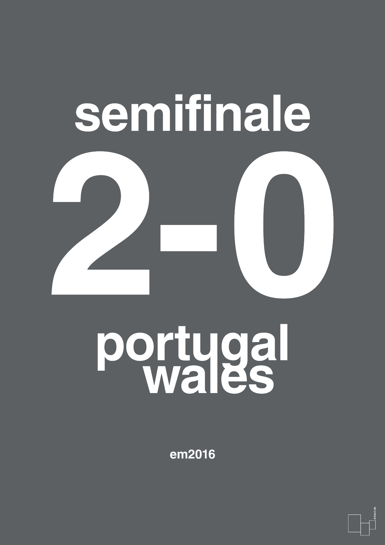 plakat: resultat for fodbold em semifinale B i 2016 - graphic charcoal-Fodbold-A1two3