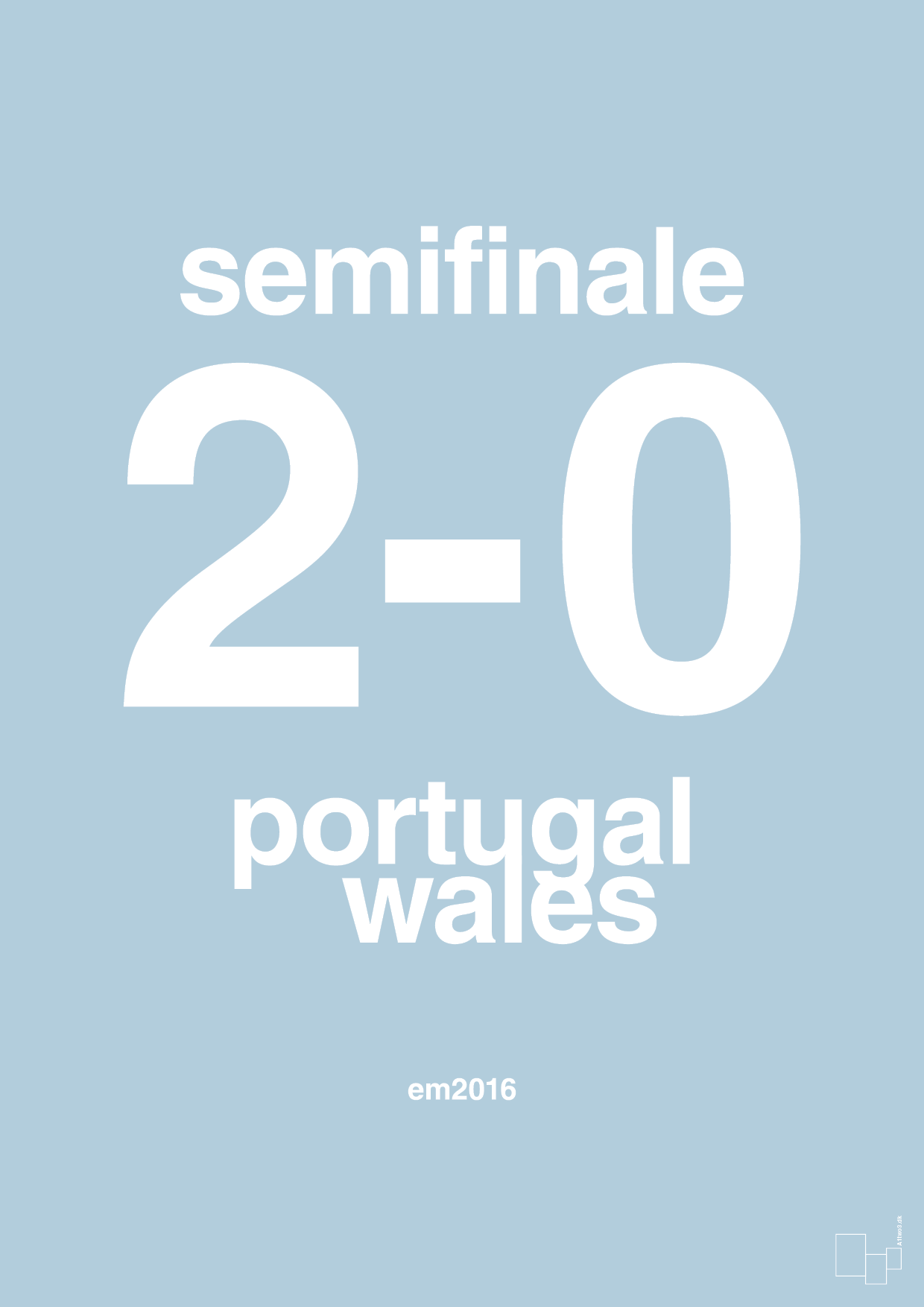 plakat: resultat for fodbold em semifinale B i 2016 - heavenly blue-Fodbold-A1two3