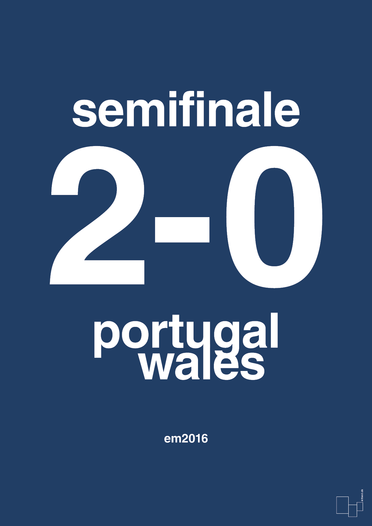 plakat: resultat for fodbold em semifinale B i 2016 - lapis blue-Fodbold-A1two3
