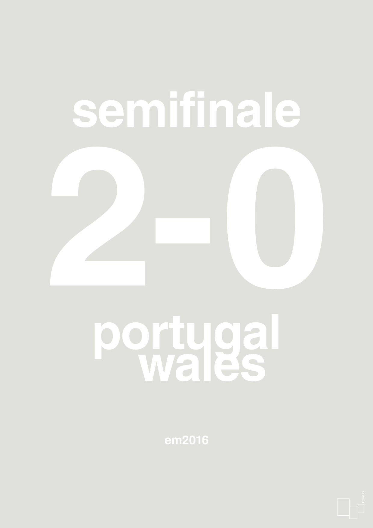 plakat: resultat for fodbold em semifinale B i 2016 - painters white-Fodbold-A1two3