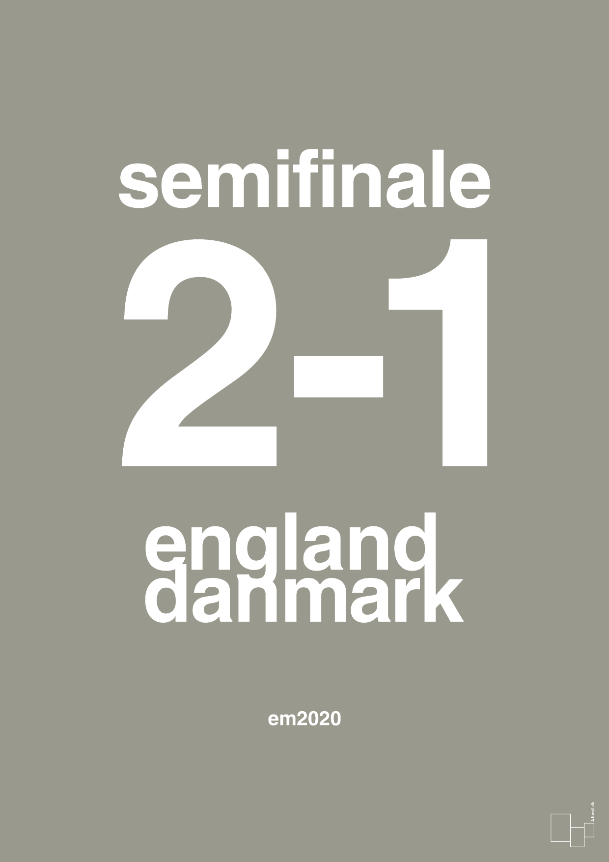 plakat: resultat for fodbold em semifinale A i 2020 - battleship gray-Fodbold-A1two3