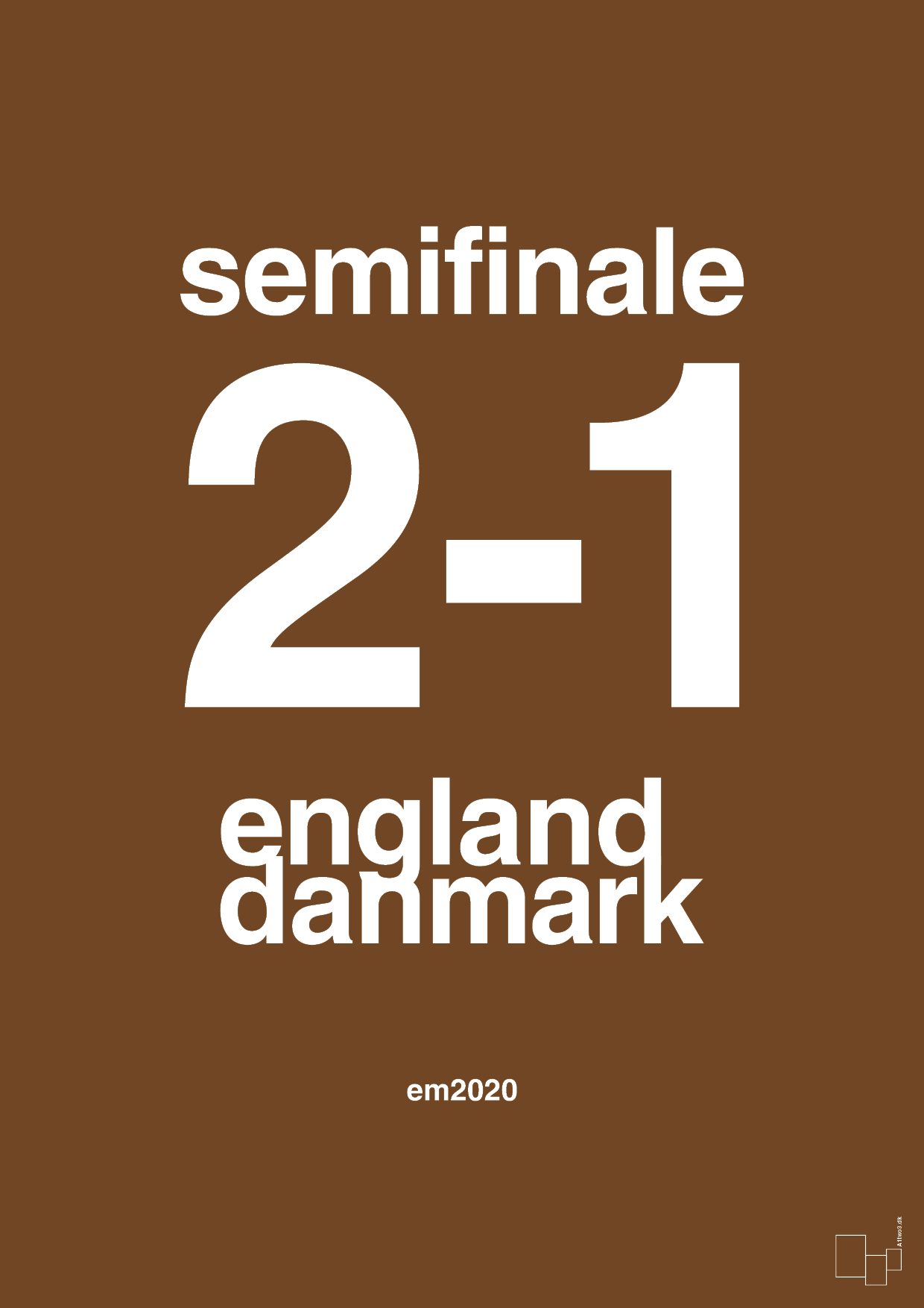 plakat: resultat for fodbold em semifinale A i 2020 - dark brown-Fodbold-A1two3