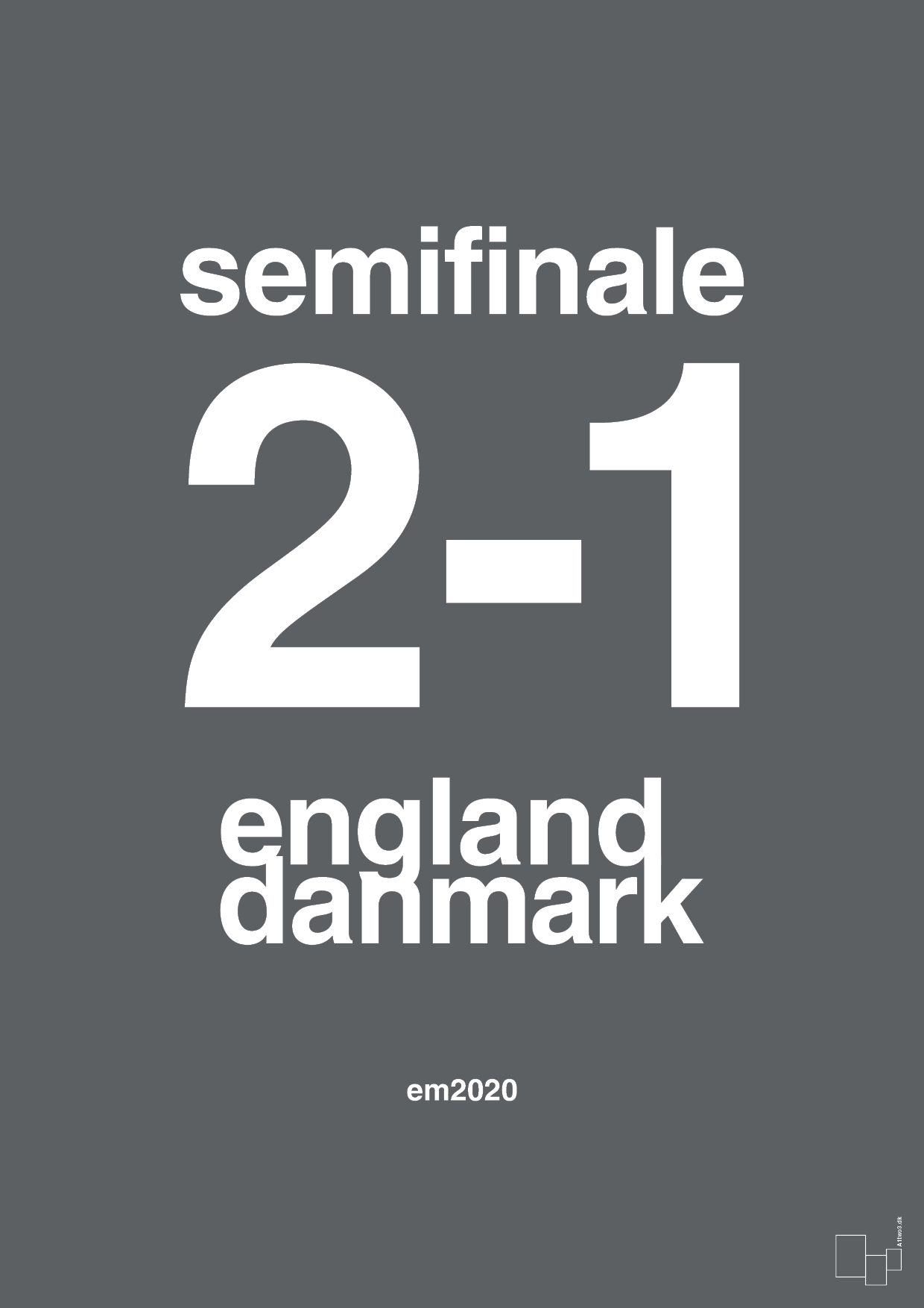 plakat: resultat for fodbold em semifinale A i 2020 - graphic charcoal-Fodbold-A1two3