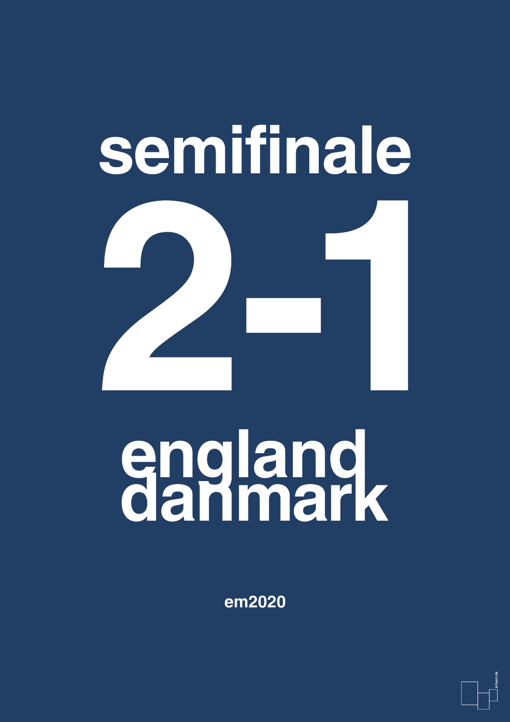 plakat: resultat for fodbold em semifinale A i 2020 - lapis blue-Fodbold-A1two3