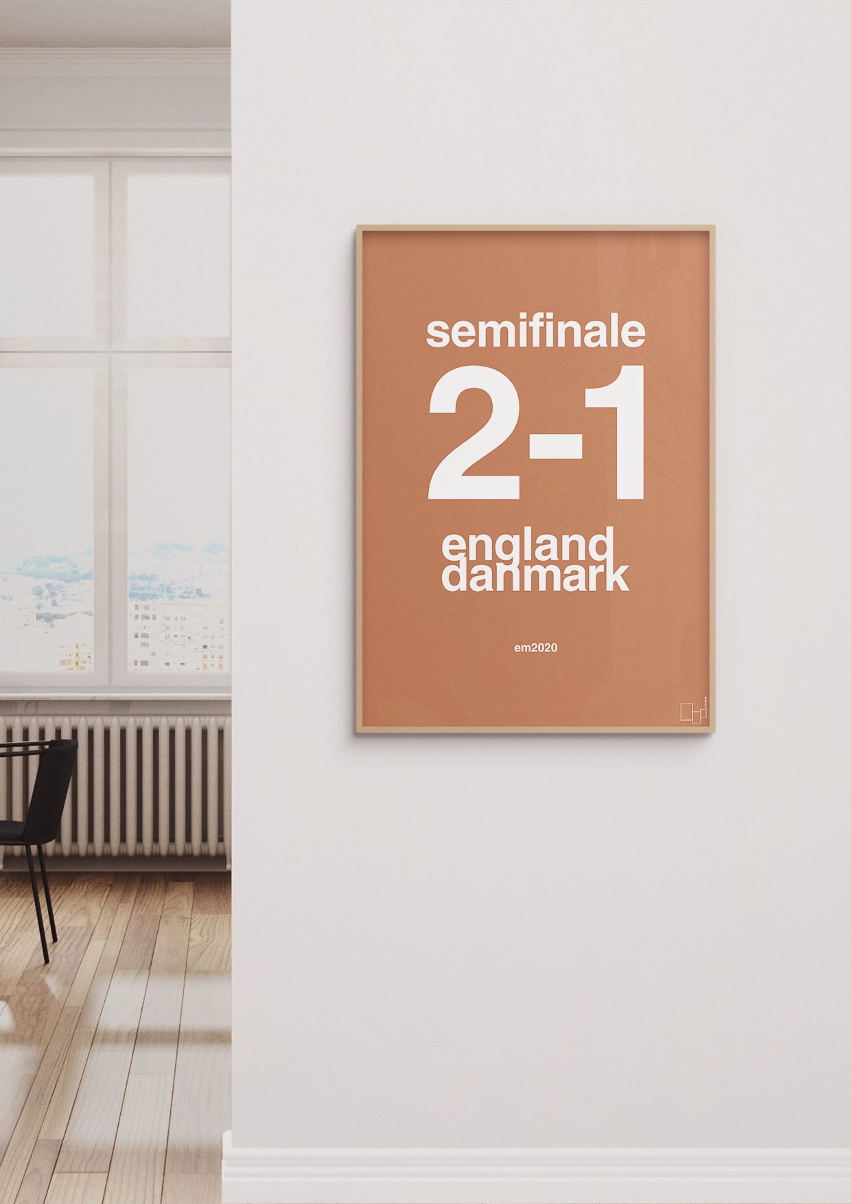 plakat: resultat for fodbold em semifinale A i 2020 - graphic charcoal-Fodbold-A1two3