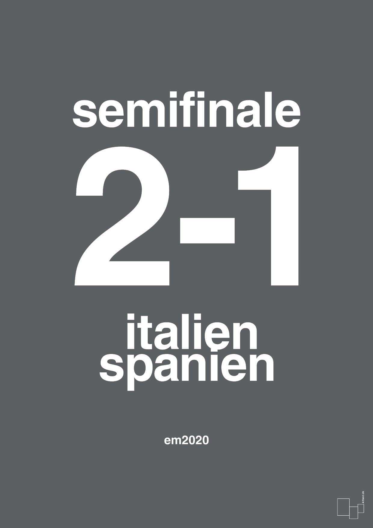 plakat: resultat for fodbold em semifinale B i 2020 - graphic charcoal-Fodbold-A1two3