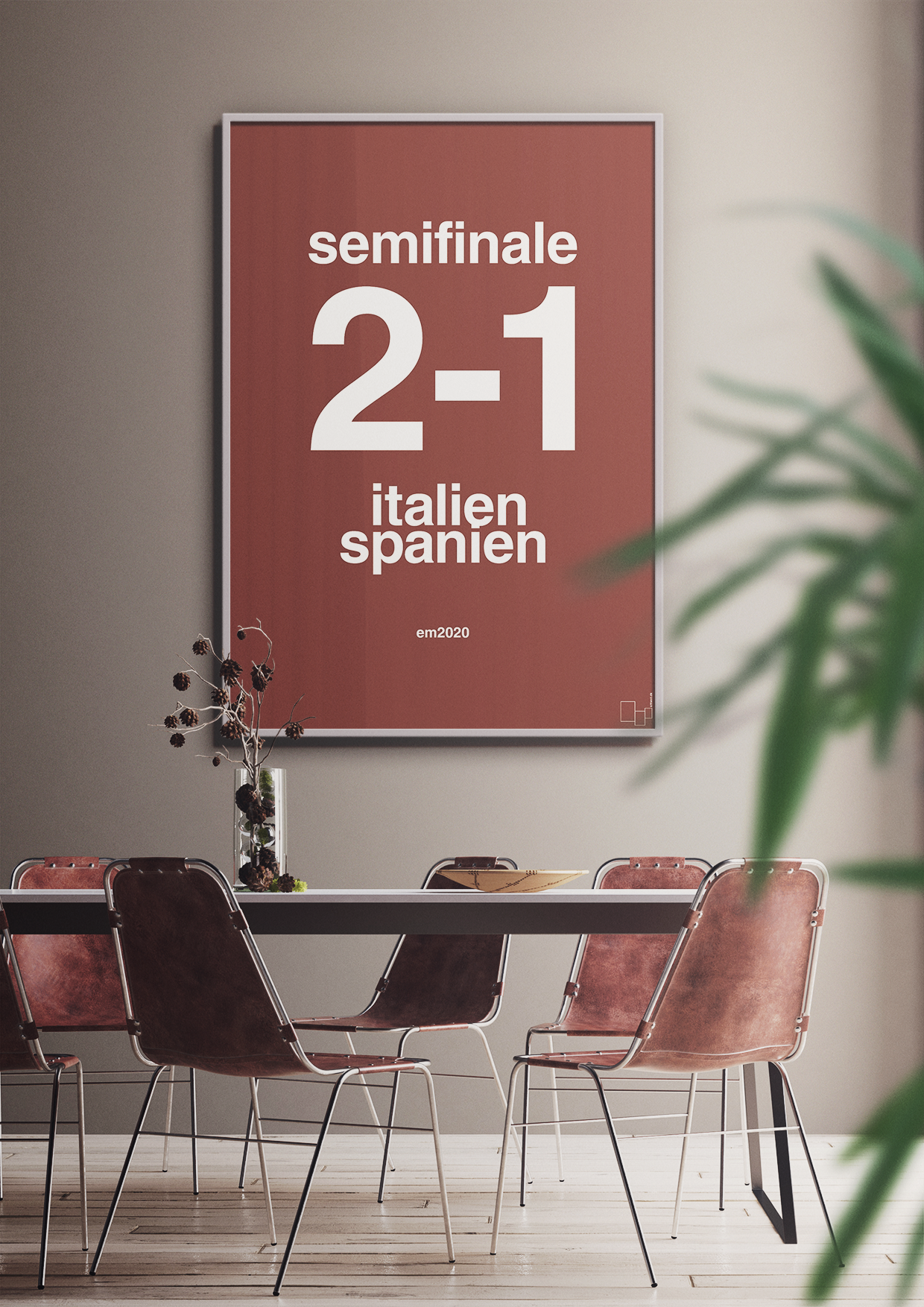 plakat: resultat for fodbold em semifinale B i 2020 - graphic charcoal-Fodbold-A1two3