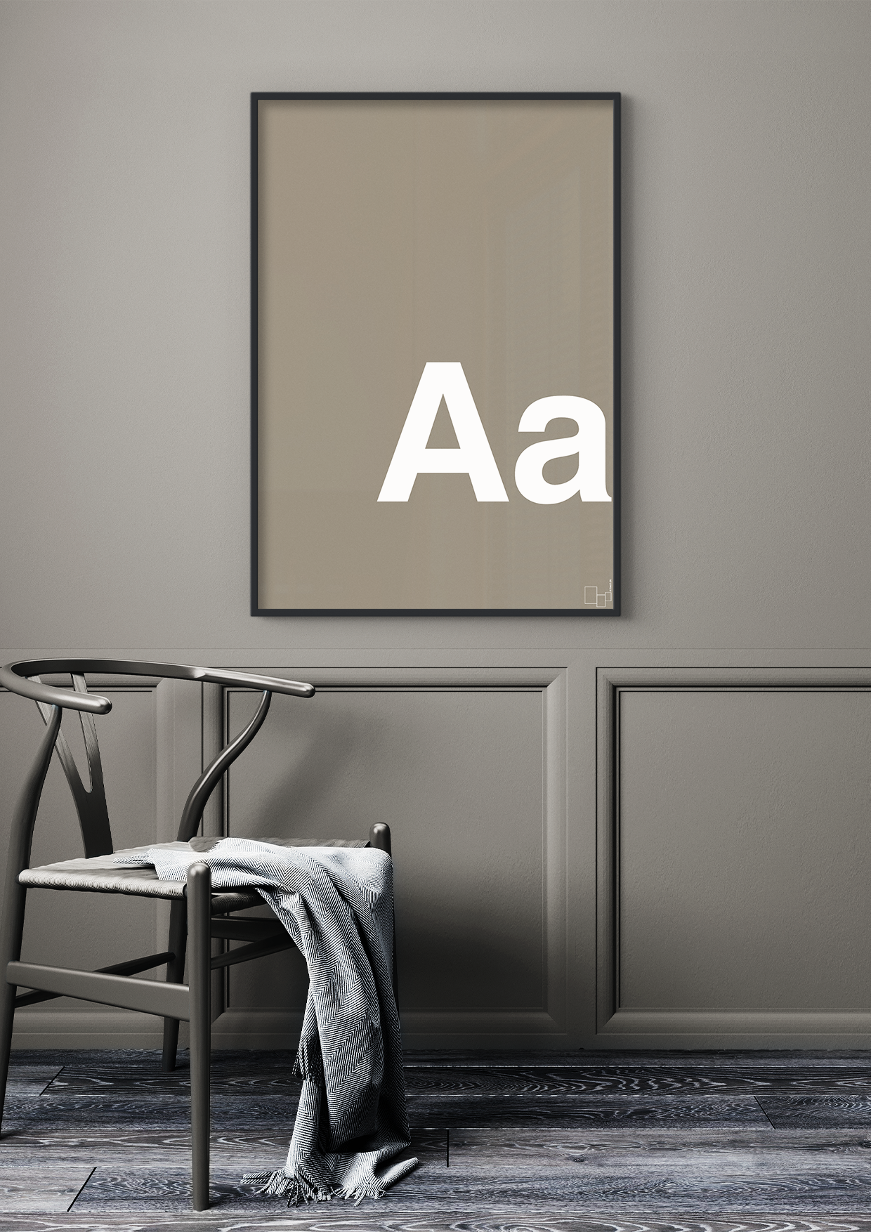 plakat: Bogstav Aa - graphic charcoal-Bogstaver-A1two3