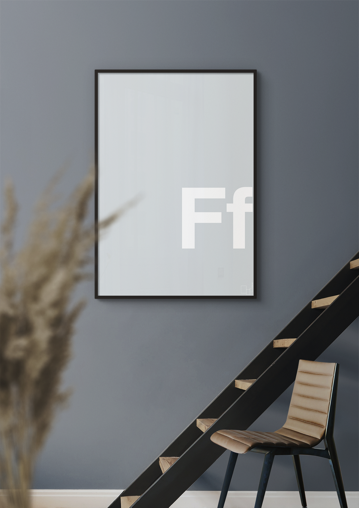 plakat: Bogstav Ff - graphic charcoal-Bogstaver-A1two3