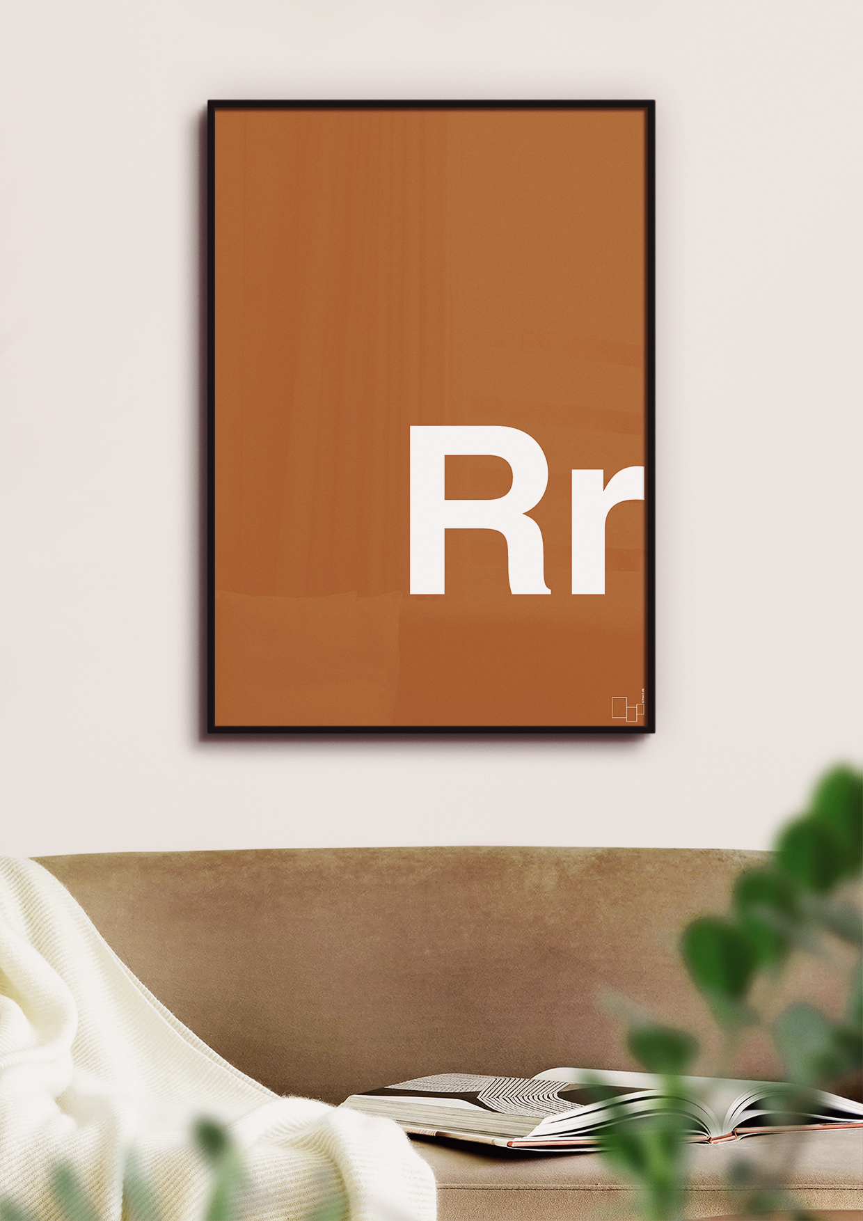 plakat: Bogstav Rr - graphic charcoal-Bogstaver-A1two3