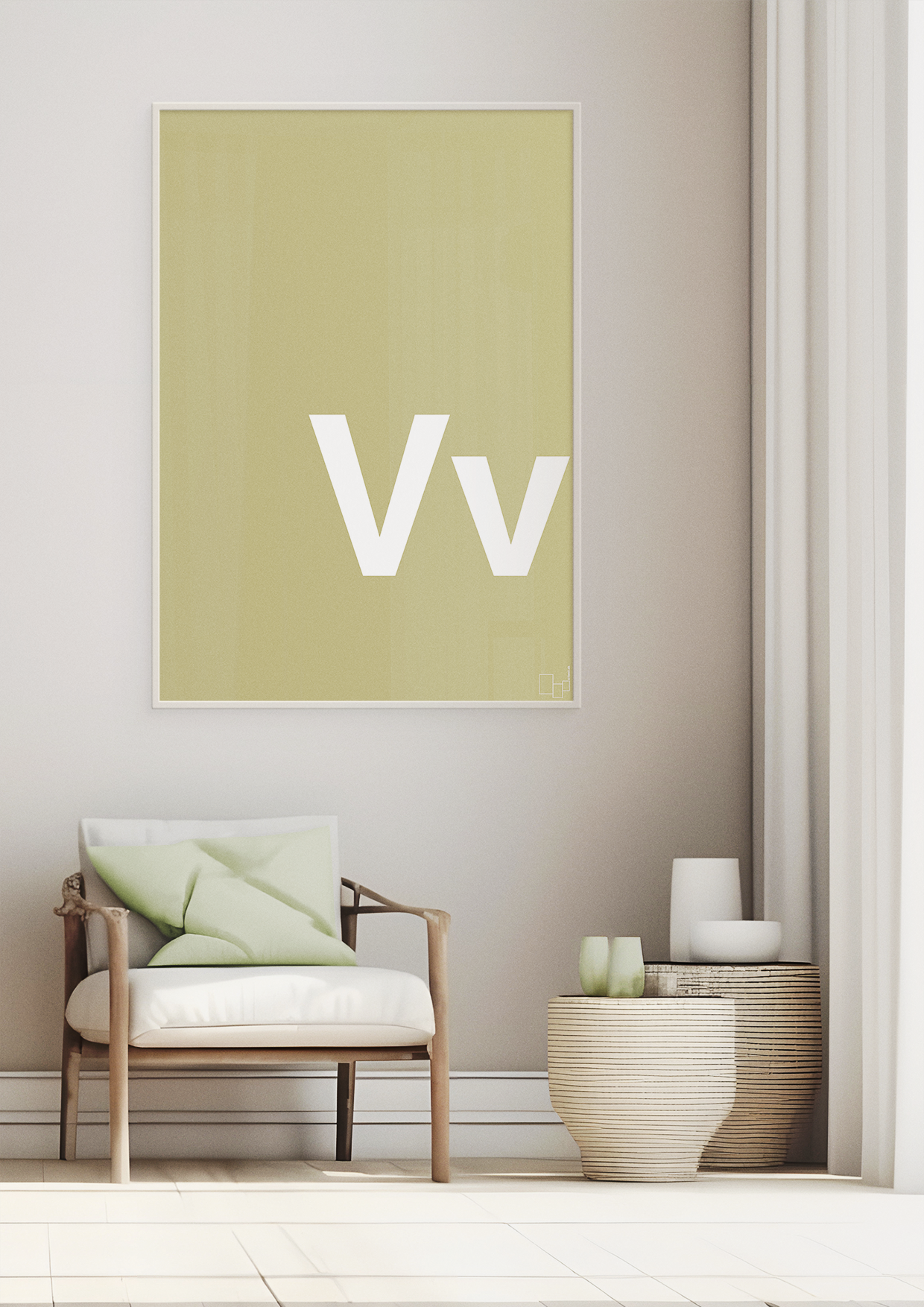 plakat: Bogstav Vv - graphic charcoal-Bogstaver-A1two3