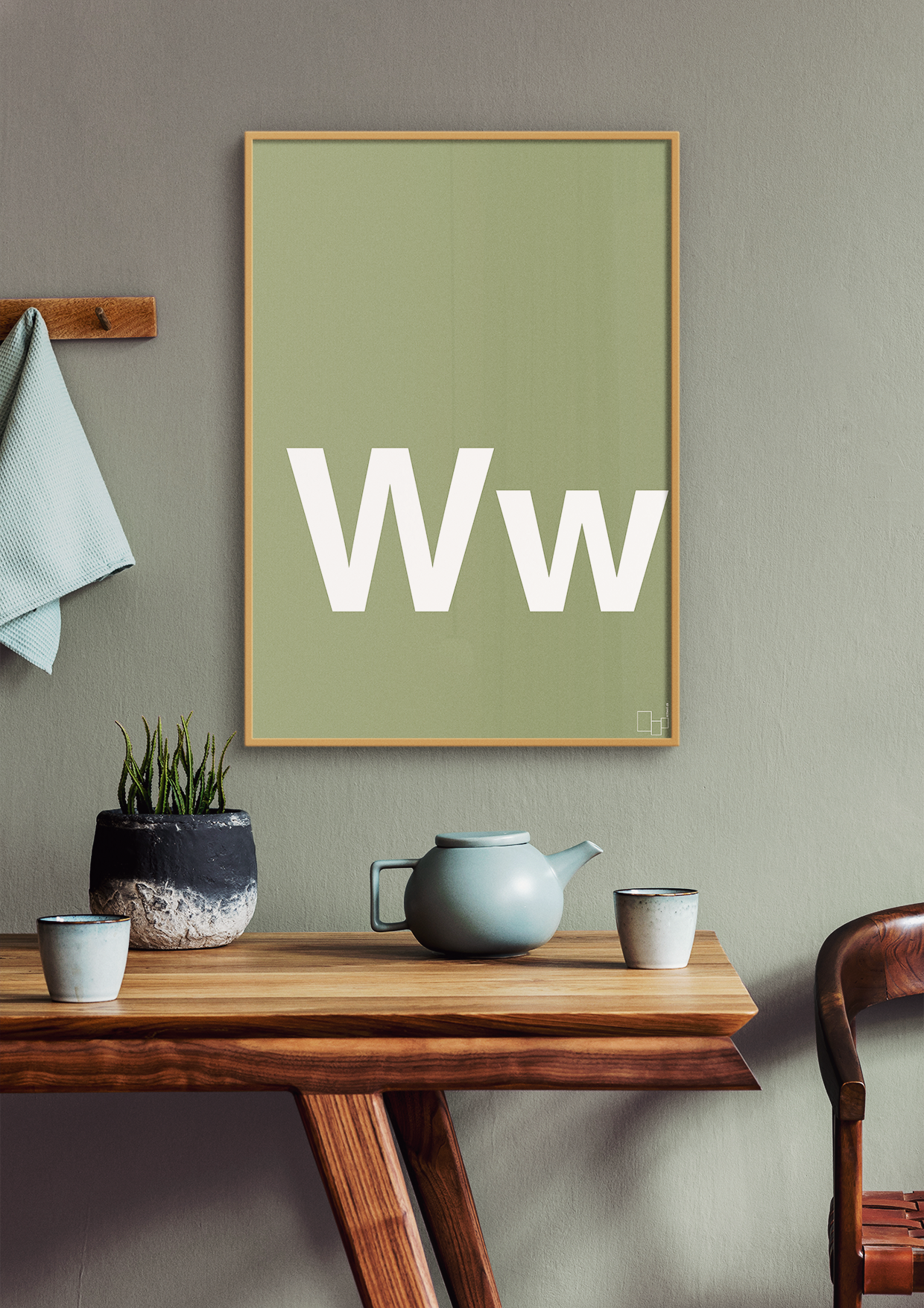 plakat: Bogstav Ww - graphic charcoal-Bogstaver-A1two3