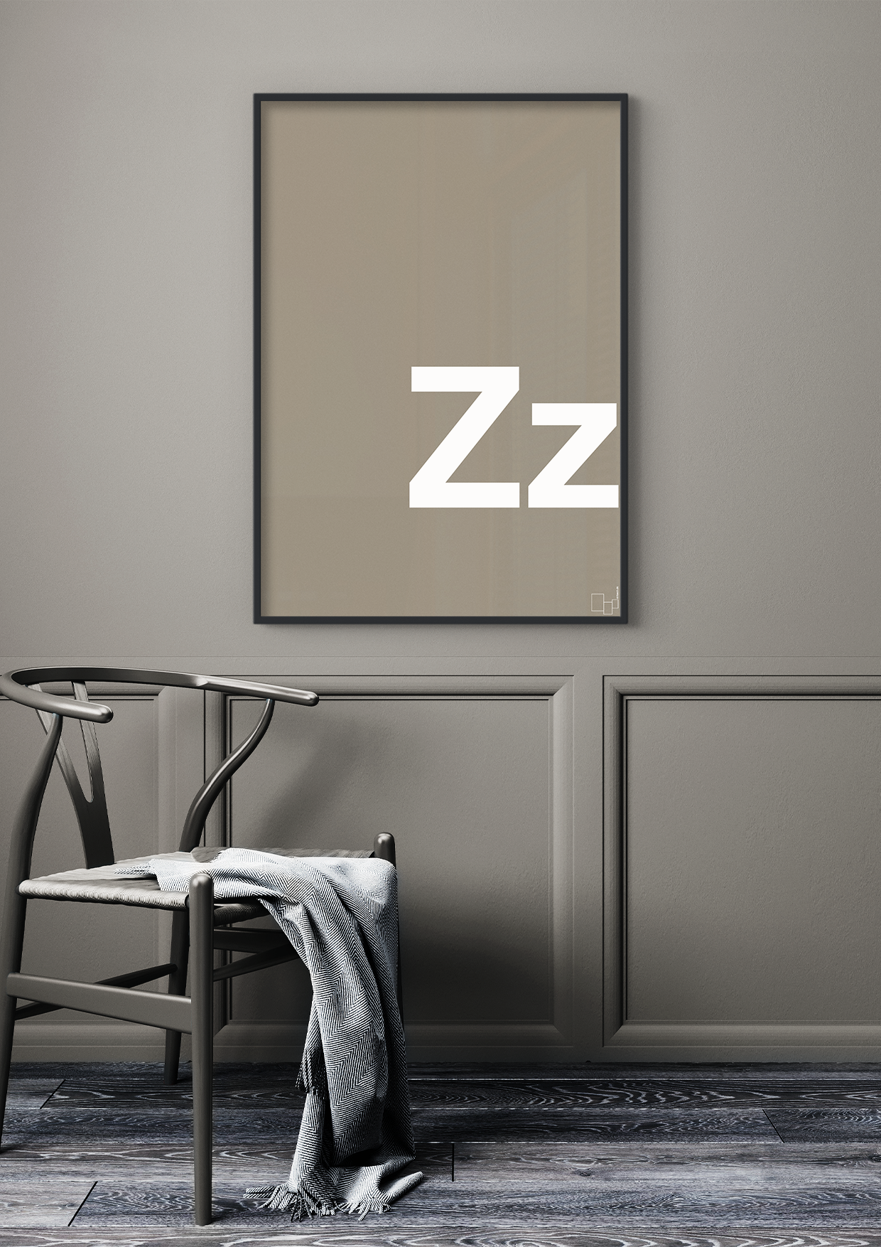 plakat: Bogstav Zz - graphic charcoal-Bogstaver-A1two3