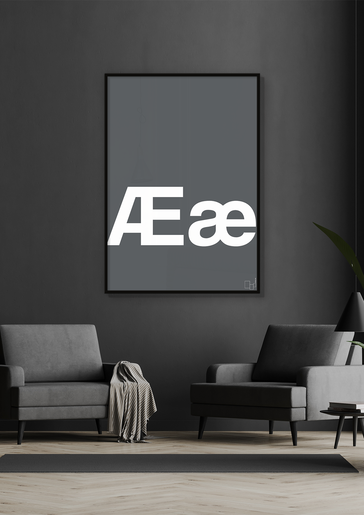 plakat: Bogstav Ææ - graphic charcoal-Bogstaver-A1two3