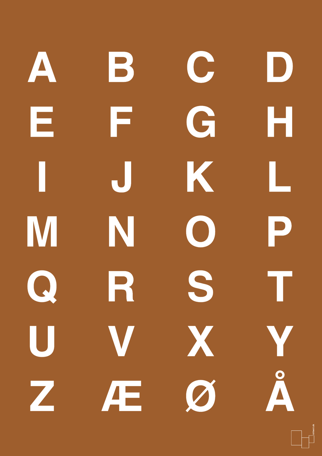 plakat: alfabet med store bogstaver - cognac-Bogstaver-A1two3