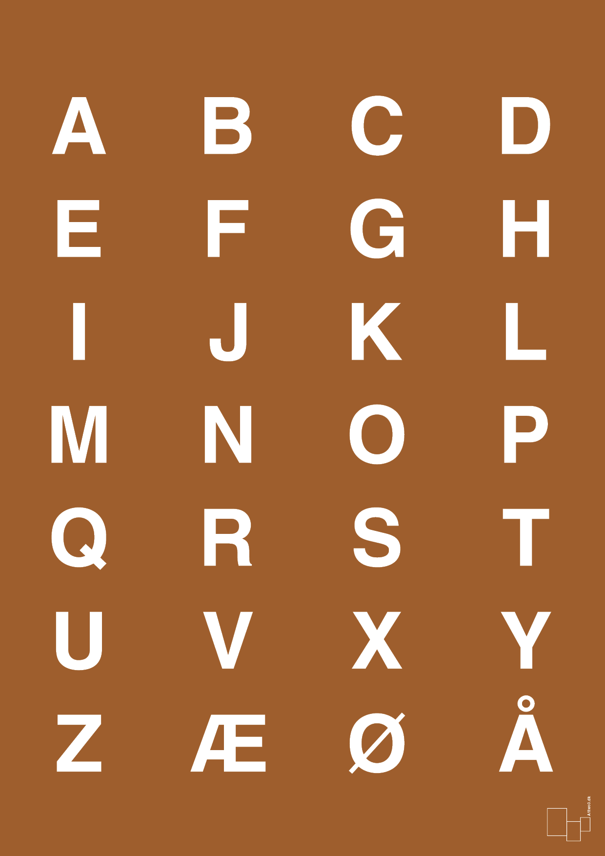 plakat: alfabet med store bogstaver - cognac-Bogstaver-A1two3
