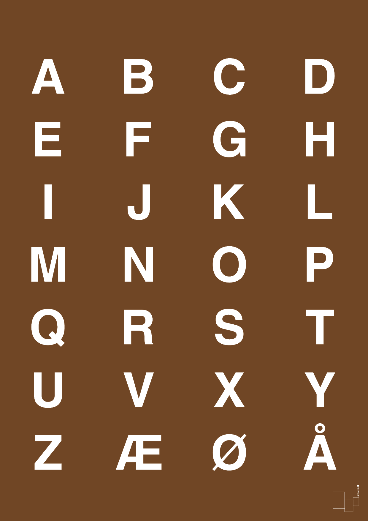 plakat: alfabet med store bogstaver - dark brown-Bogstaver-A1two3