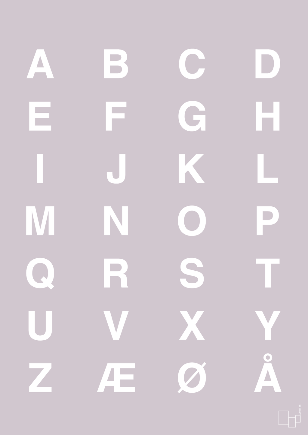 plakat: alfabet med store bogstaver - dusty lilac-Bogstaver-A1two3