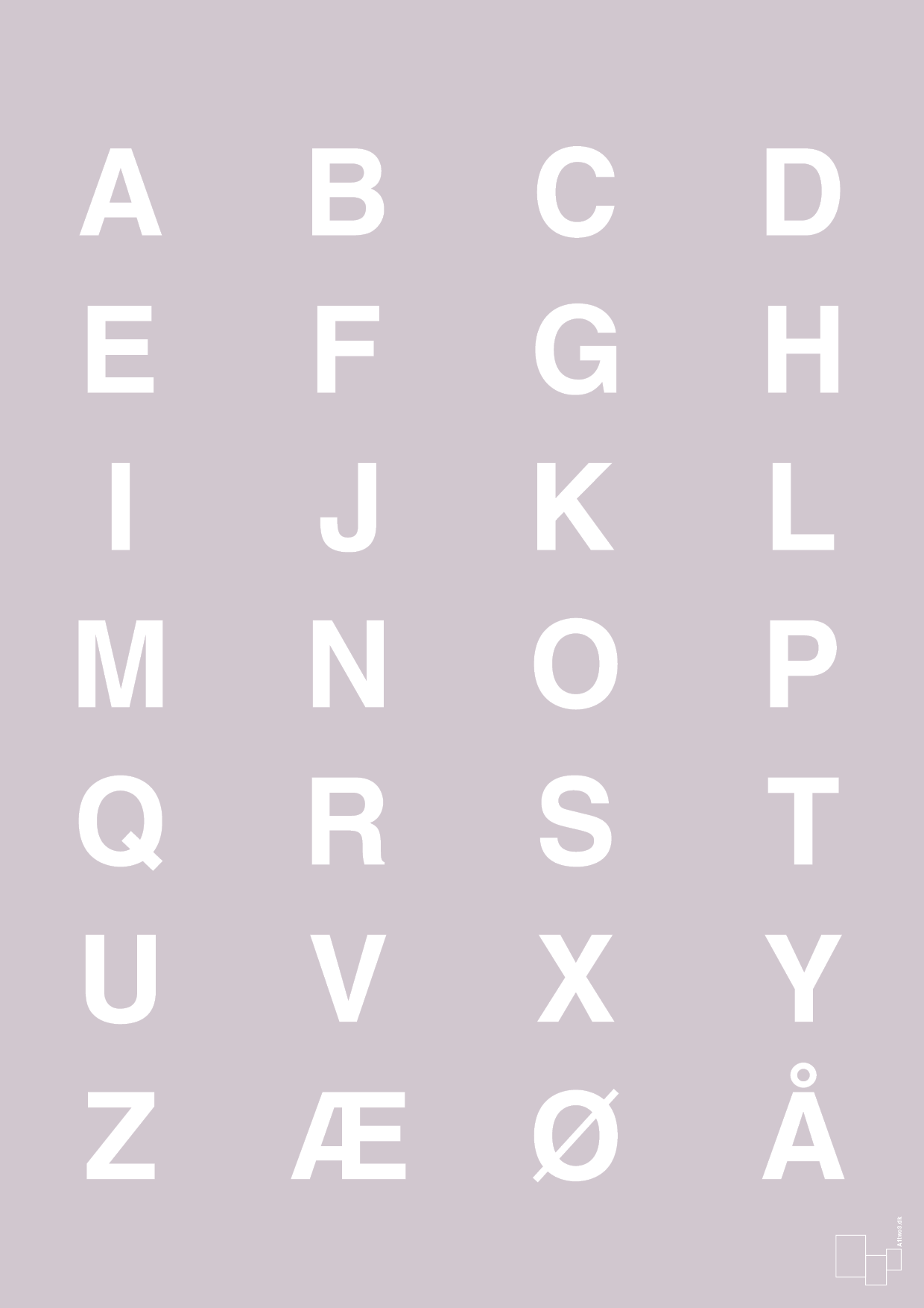 plakat: alfabet med store bogstaver - dusty lilac-Bogstaver-A1two3