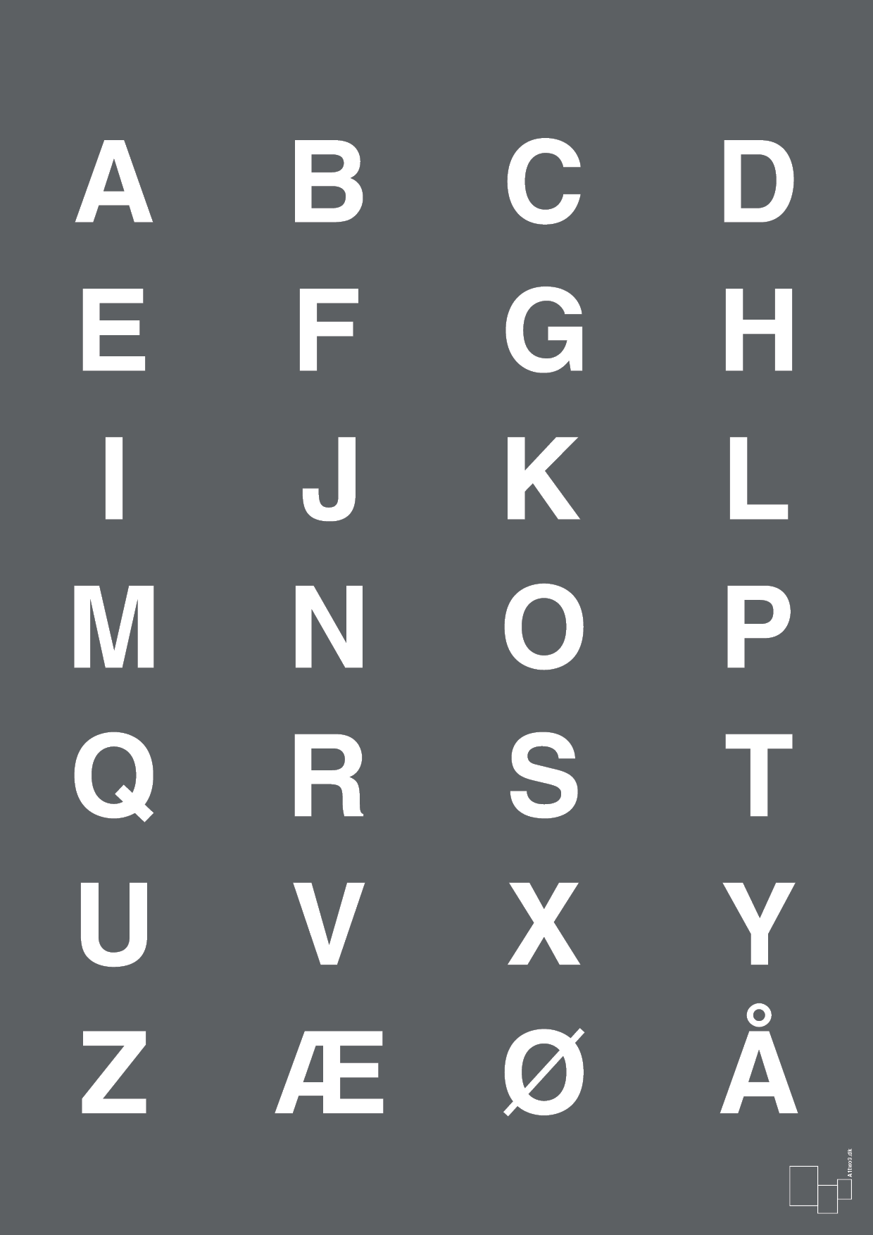 plakat: alfabet med store bogstaver - graphic charcoal-Bogstaver-A1two3