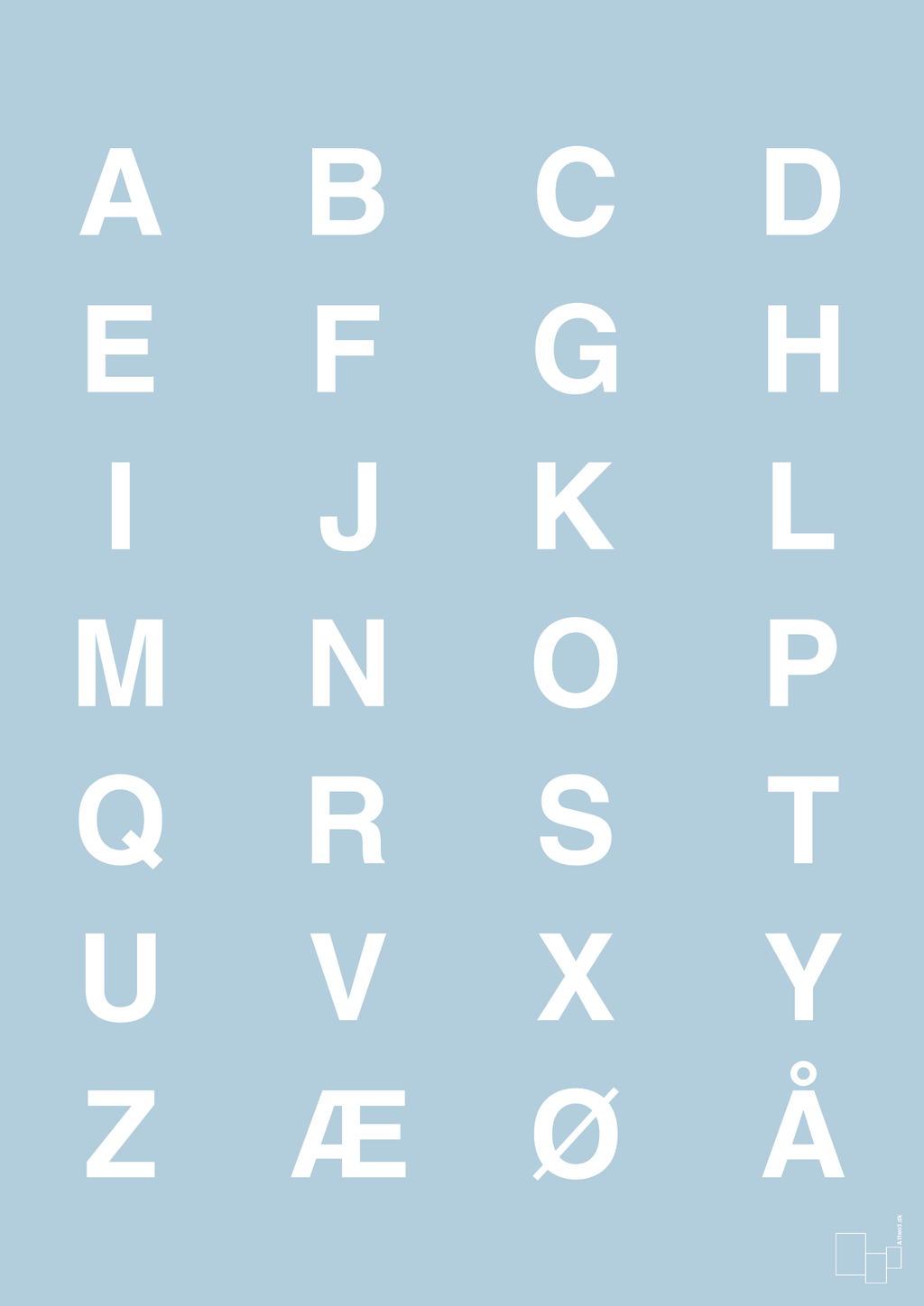 plakat: alfabet med store bogstaver - heavenly blue-Bogstaver-A1two3