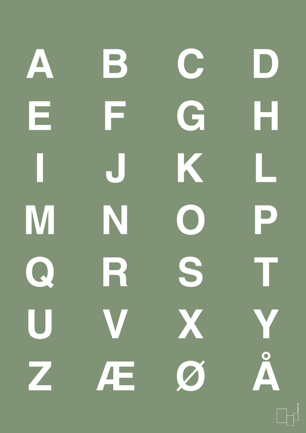 plakat: alfabet med store bogstaver - jade-Bogstaver-A1two3