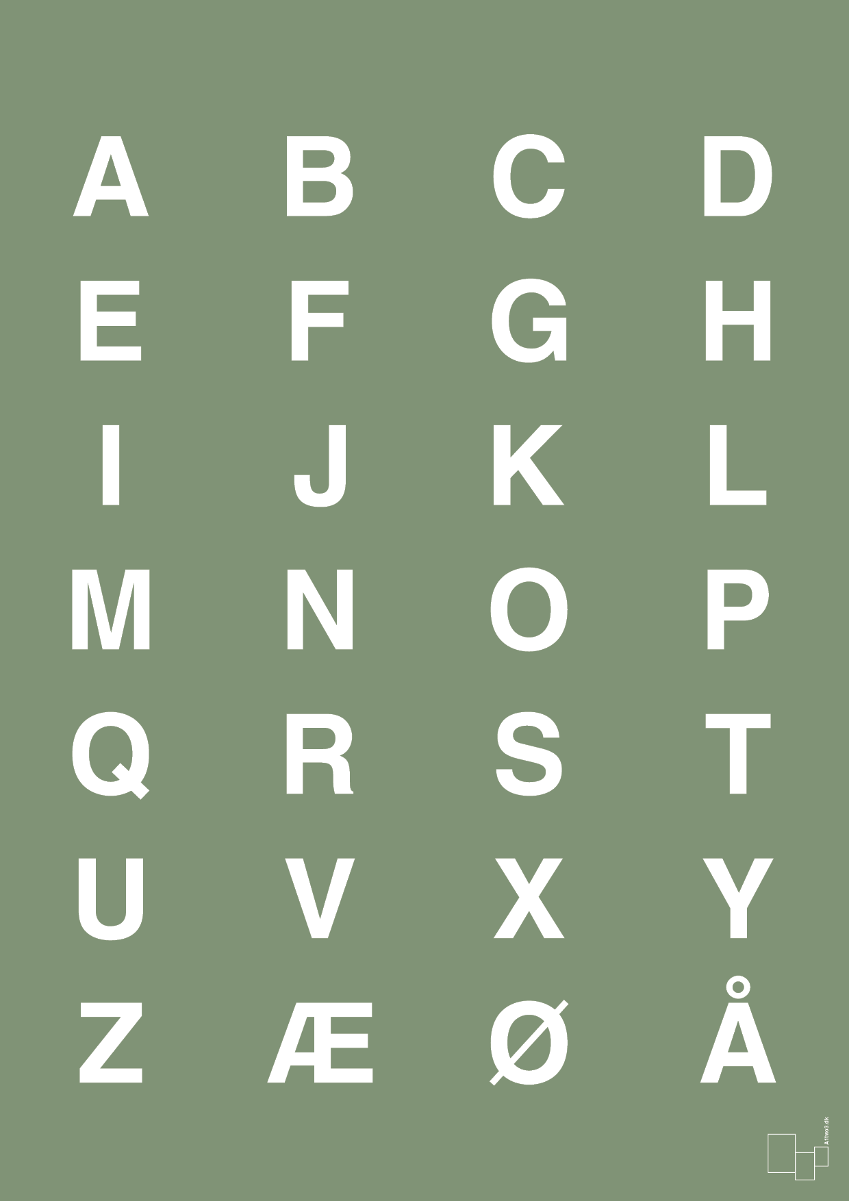 plakat: alfabet med store bogstaver - jade-Bogstaver-A1two3