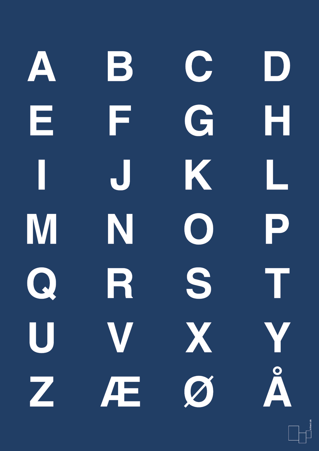 plakat: alfabet med store bogstaver - lapis blue-Bogstaver-A1two3