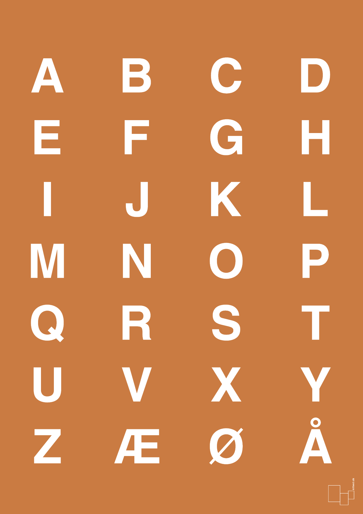 plakat: alfabet med store bogstaver - rumba orange-Bogstaver-A1two3