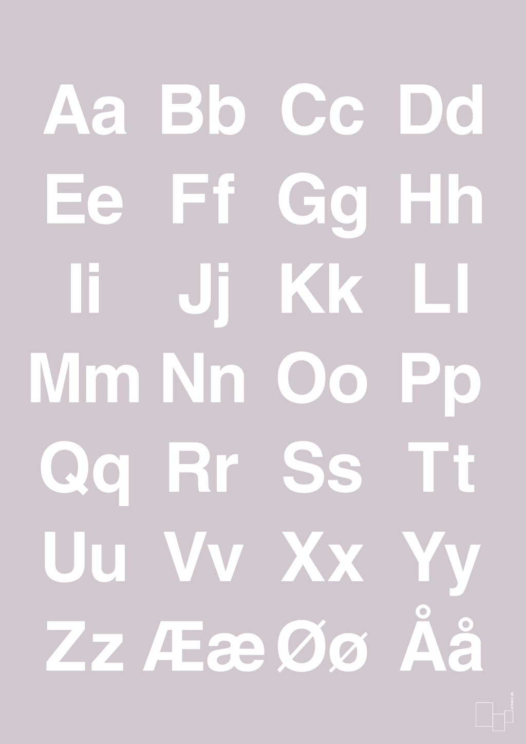 plakat: alfabet med store og små bogstaver - dusty lilac-Bogstaver-A1two3