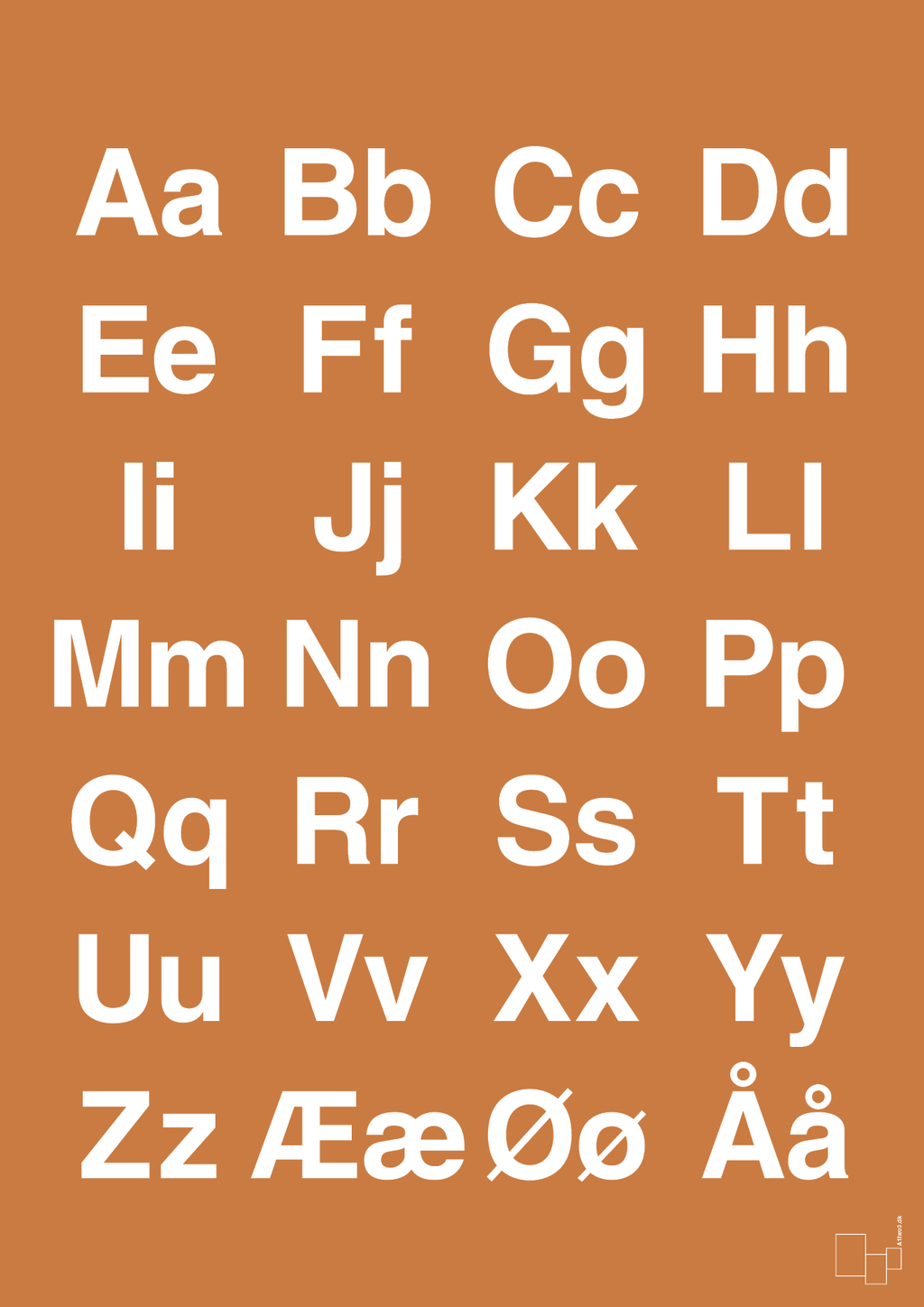 plakat: alfabet med store og små bogstaver - rumba orange-Bogstaver-A1two3