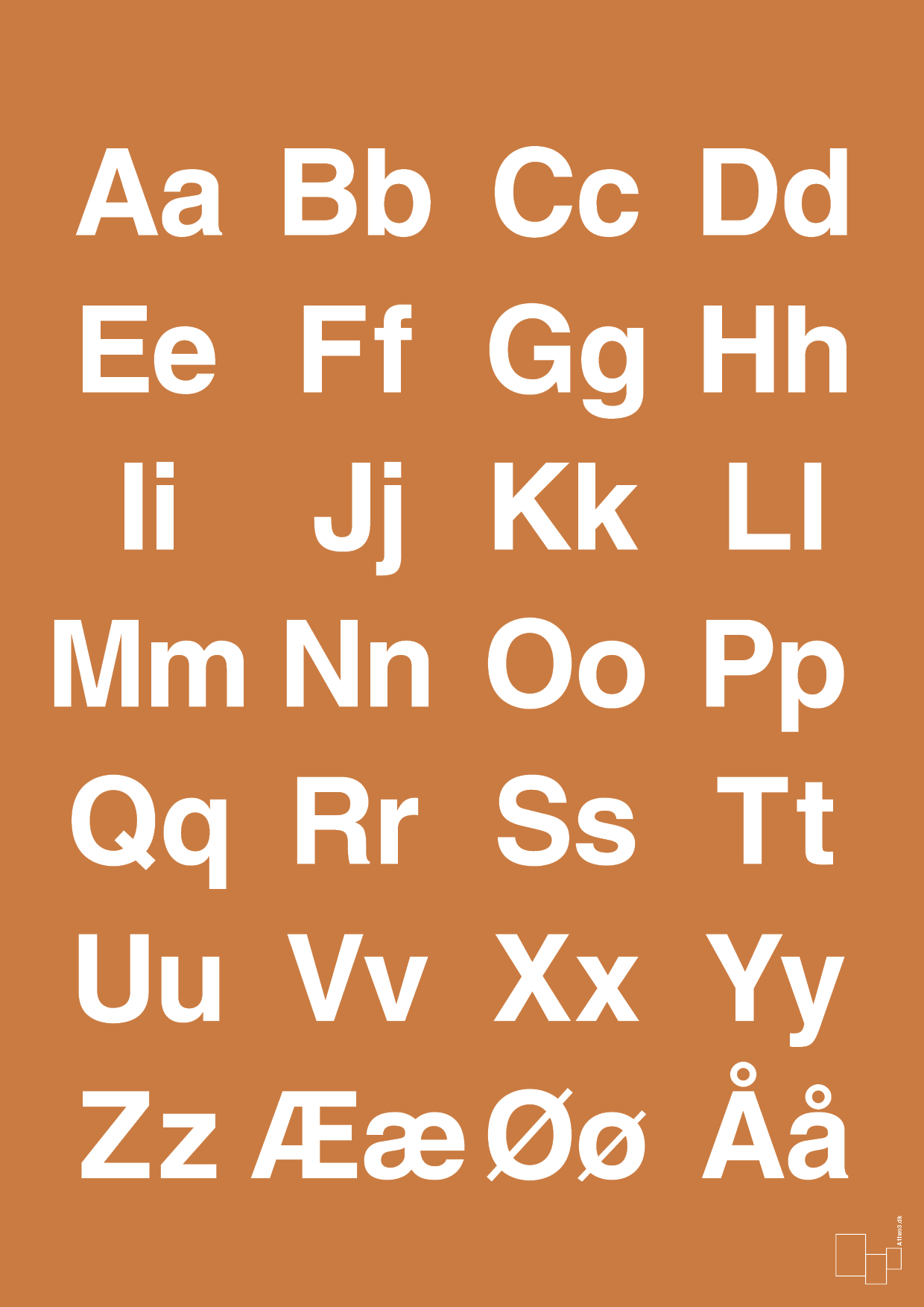 plakat: alfabet med store og små bogstaver - rumba orange-Bogstaver-A1two3