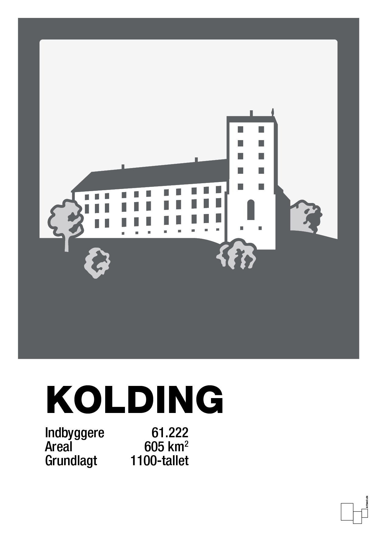 plakat: byplakat kolding - koldinghus - graphic charcoal-Byer-A1two3