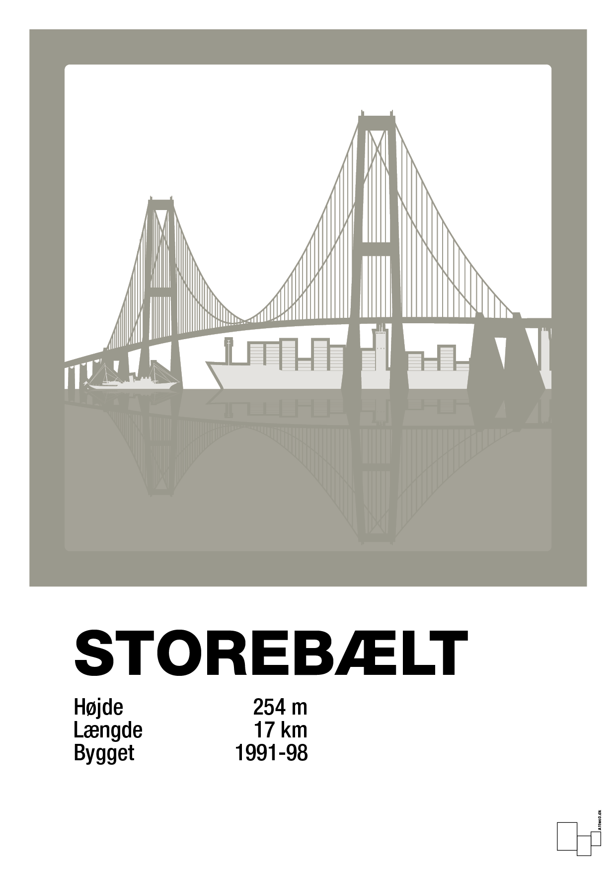 plakat: byplakat korsør & nyborg - storebælt - battleship gray-Byer-A1two3